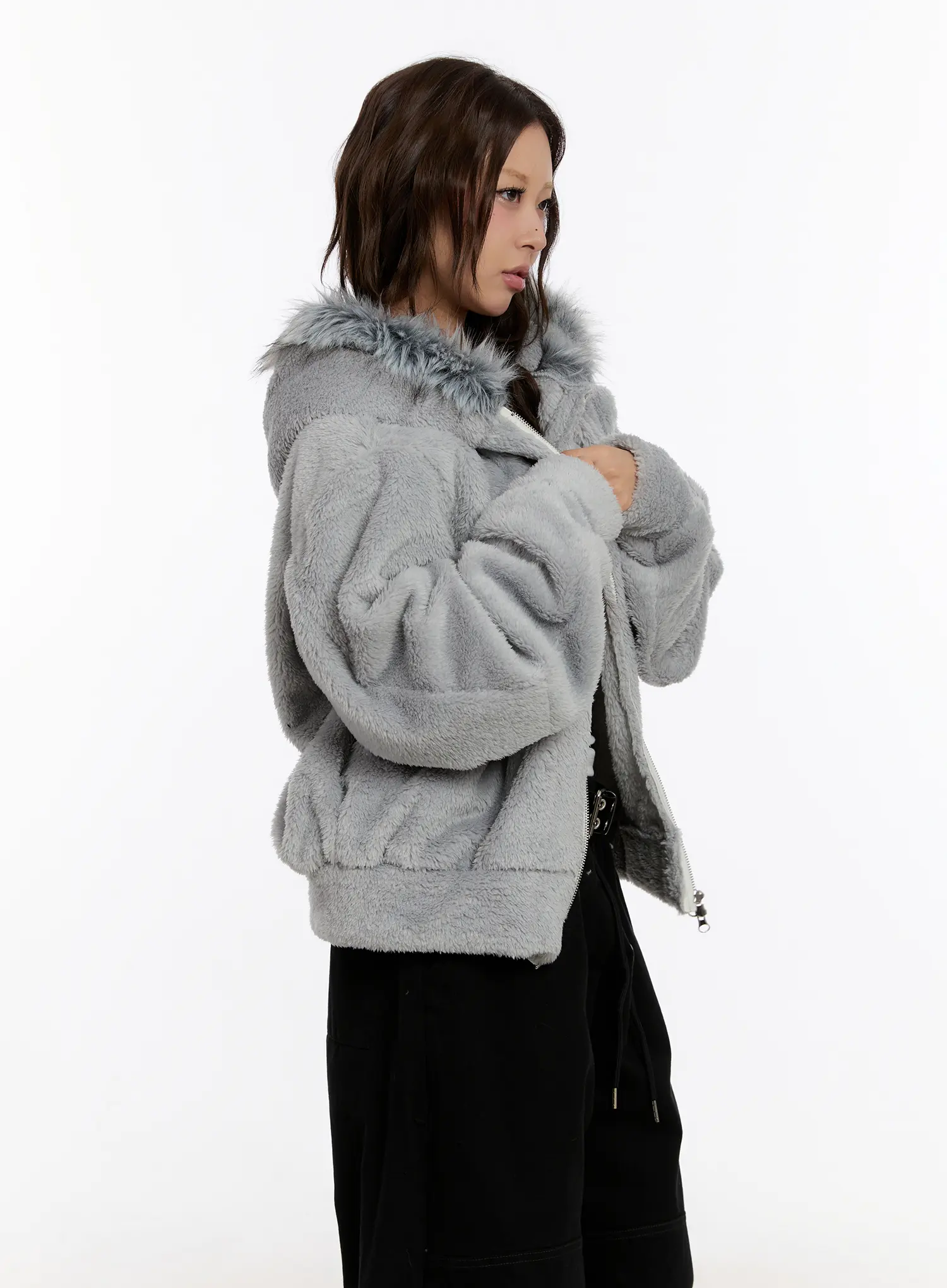 Faux Fur Fleece Zip-Up Hoodie CN527 - Image 6