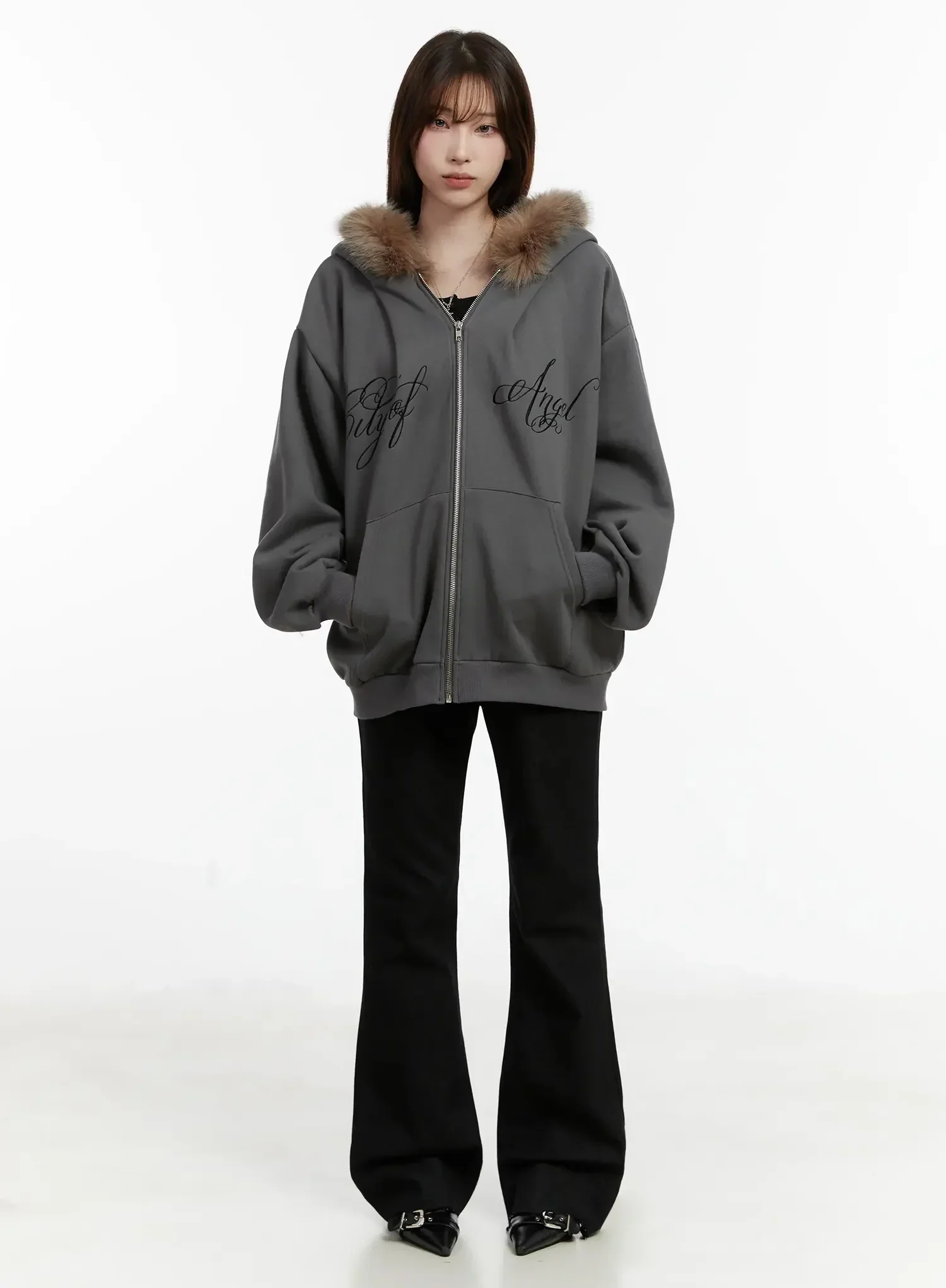 Faux Fur Printed Zip-Up Hoodie ID531 - Image 3