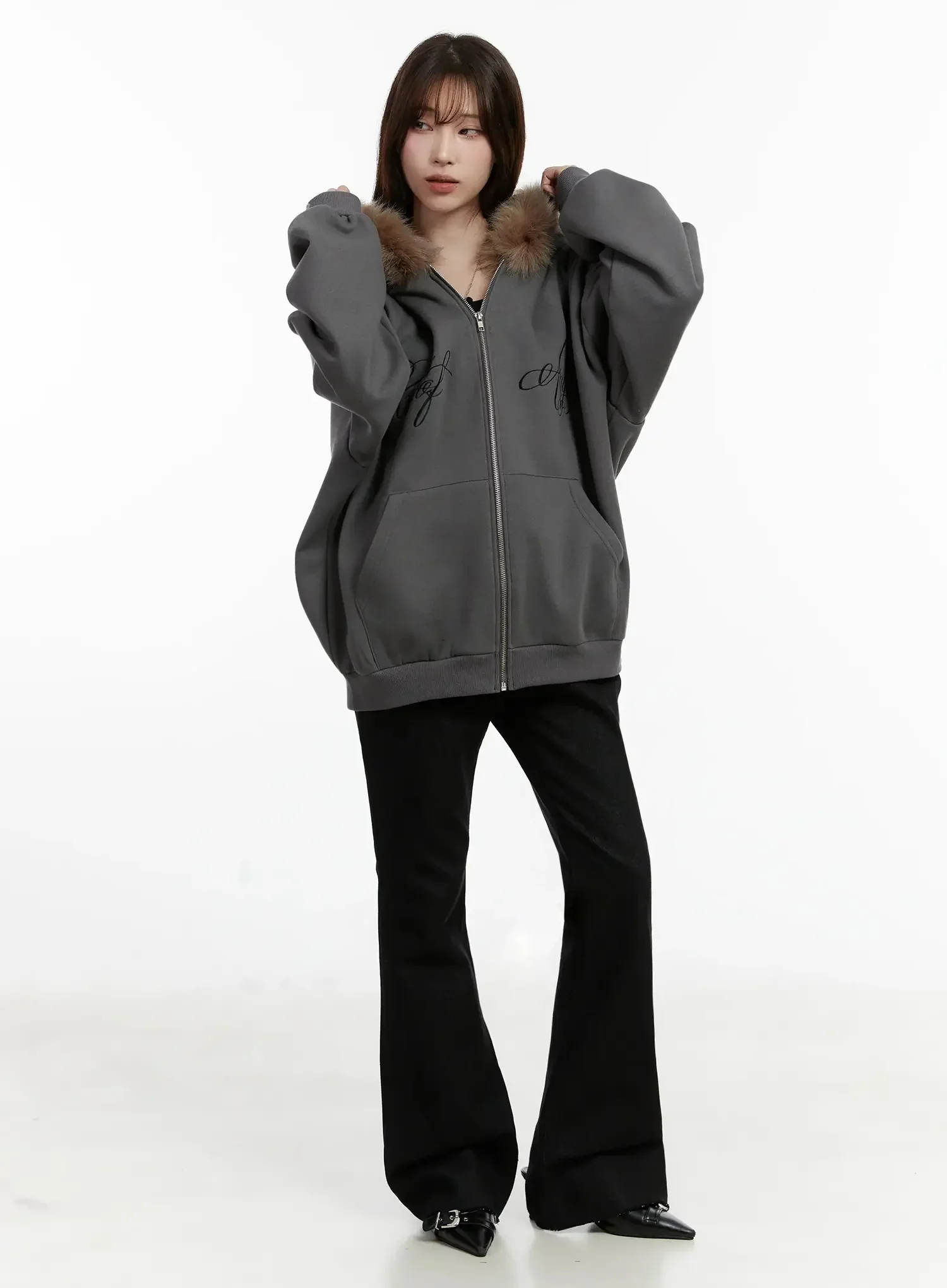 Faux Fur Printed Zip-Up Hoodie ID531 - Image 7