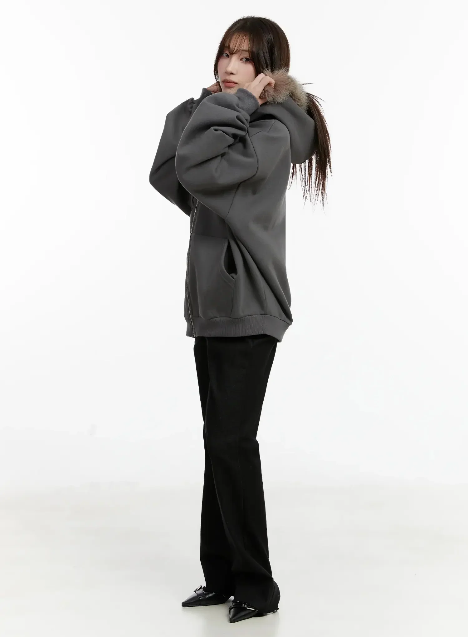 Faux Fur Printed Zip-Up Hoodie ID531 - Image 8