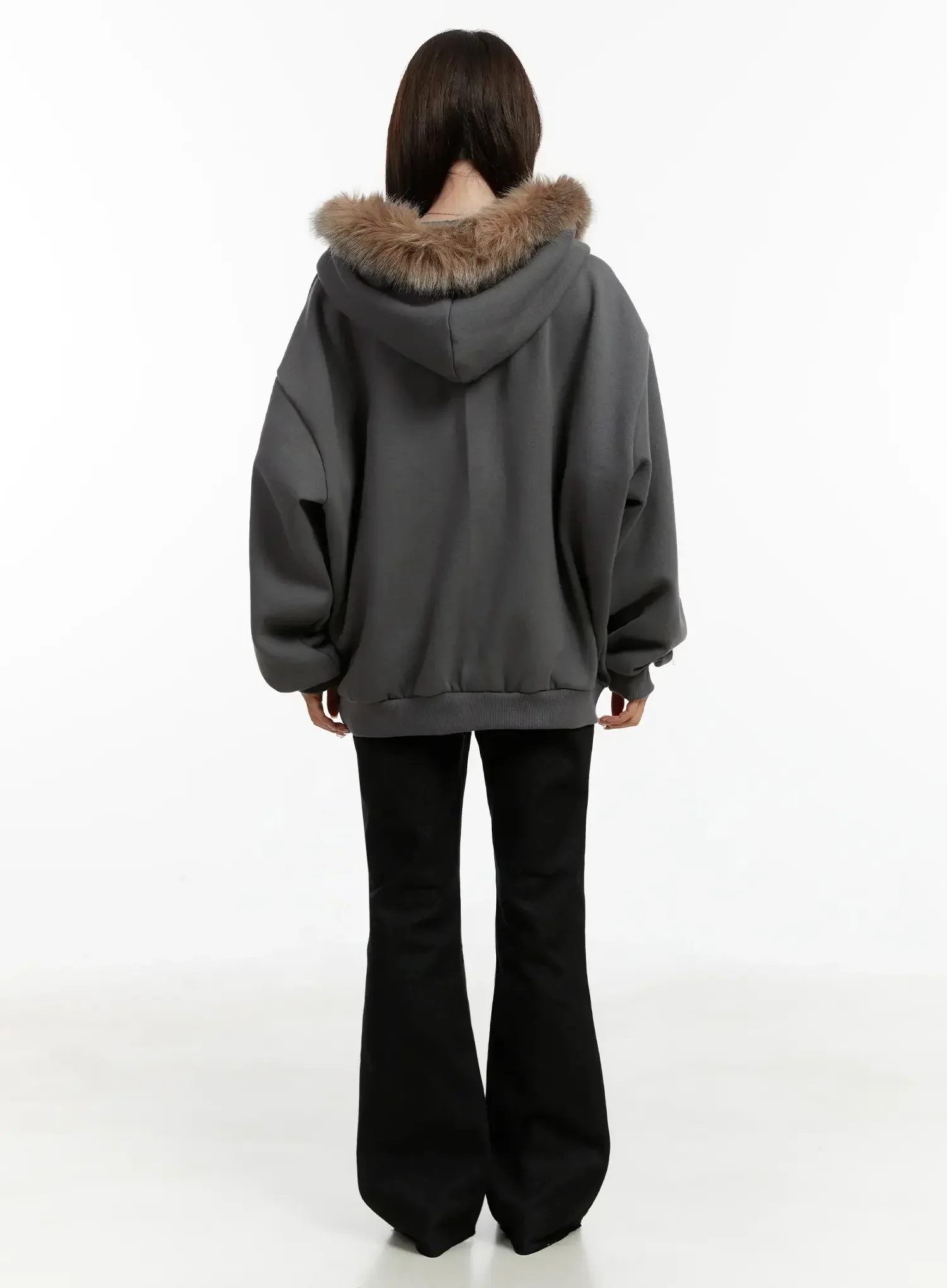 Faux Fur Printed Zip-Up Hoodie ID531 - Image 9