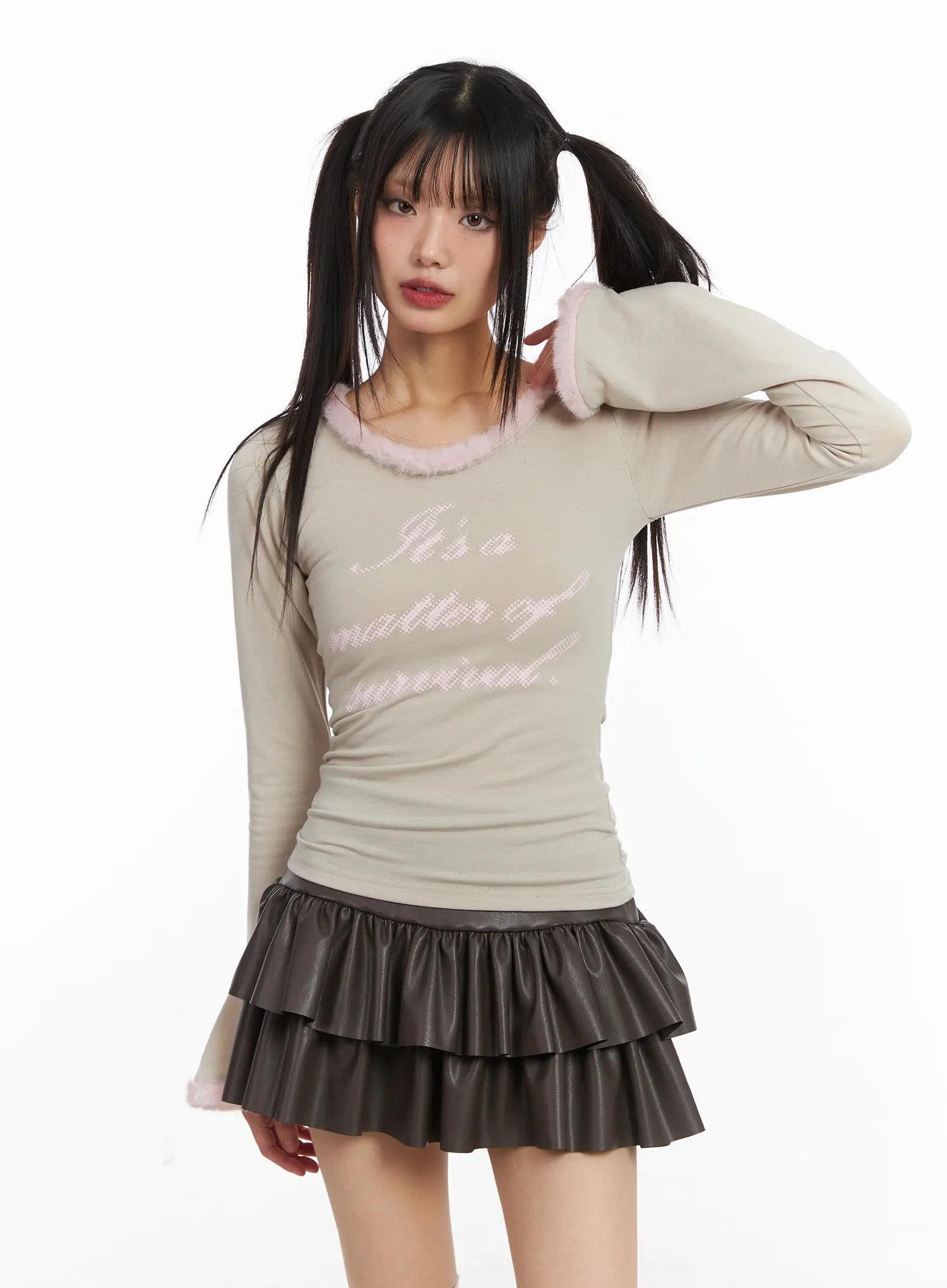 Faux Fur Trim Fleece Long Sleeve Top CD518 - Image 13