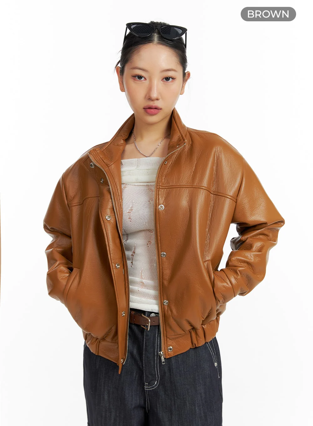 Faux Leather Biker Jacket CF416 - Image 6