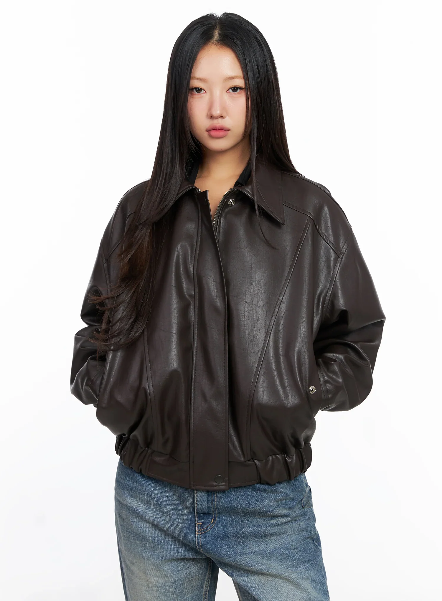 Faux Leather Bomber Jacket CD321 - Image 2