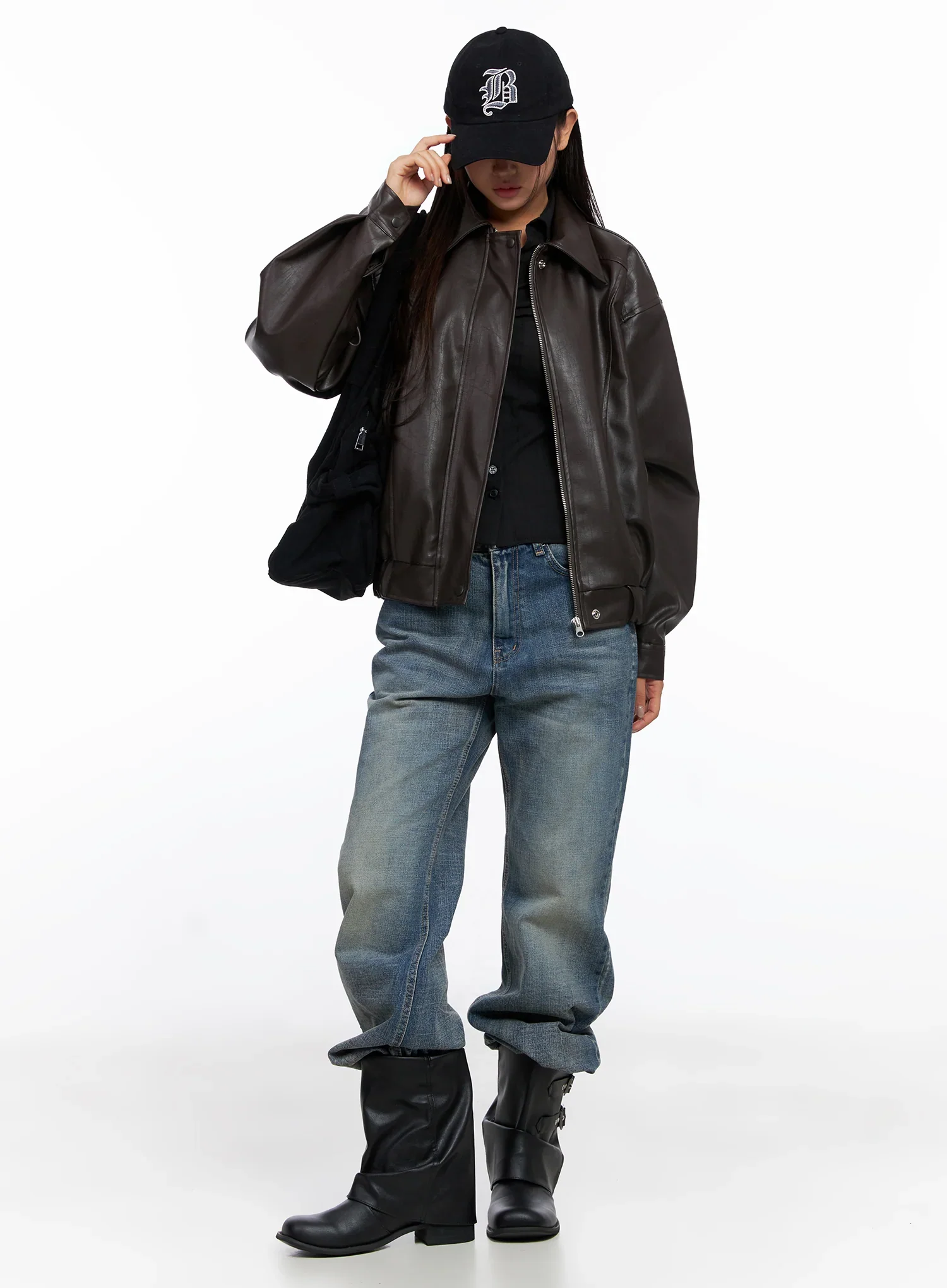 Faux Leather Bomber Jacket CD321 - Image 3