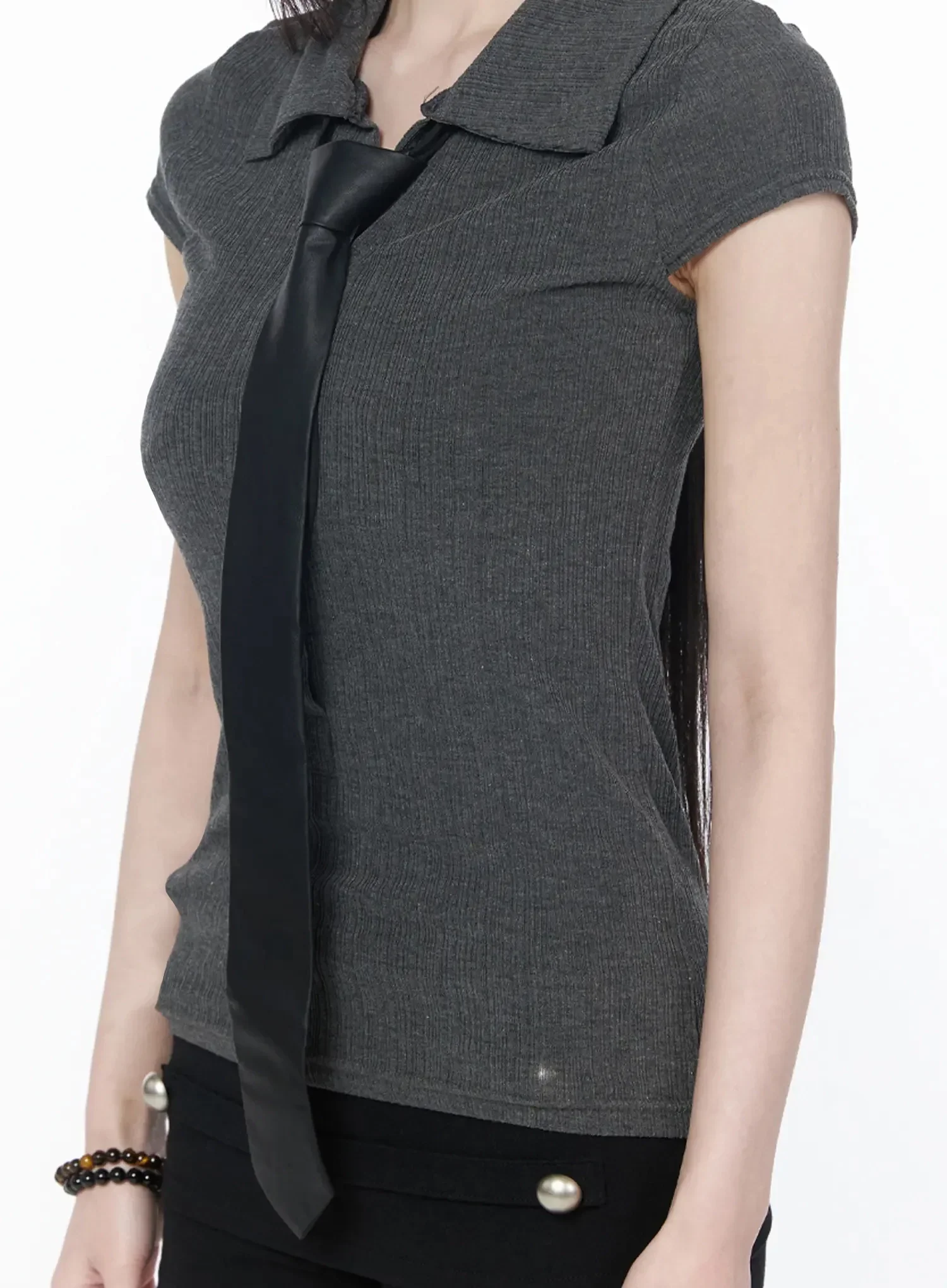 Faux Leather Chic Neck Tie  IY515 - Image 2