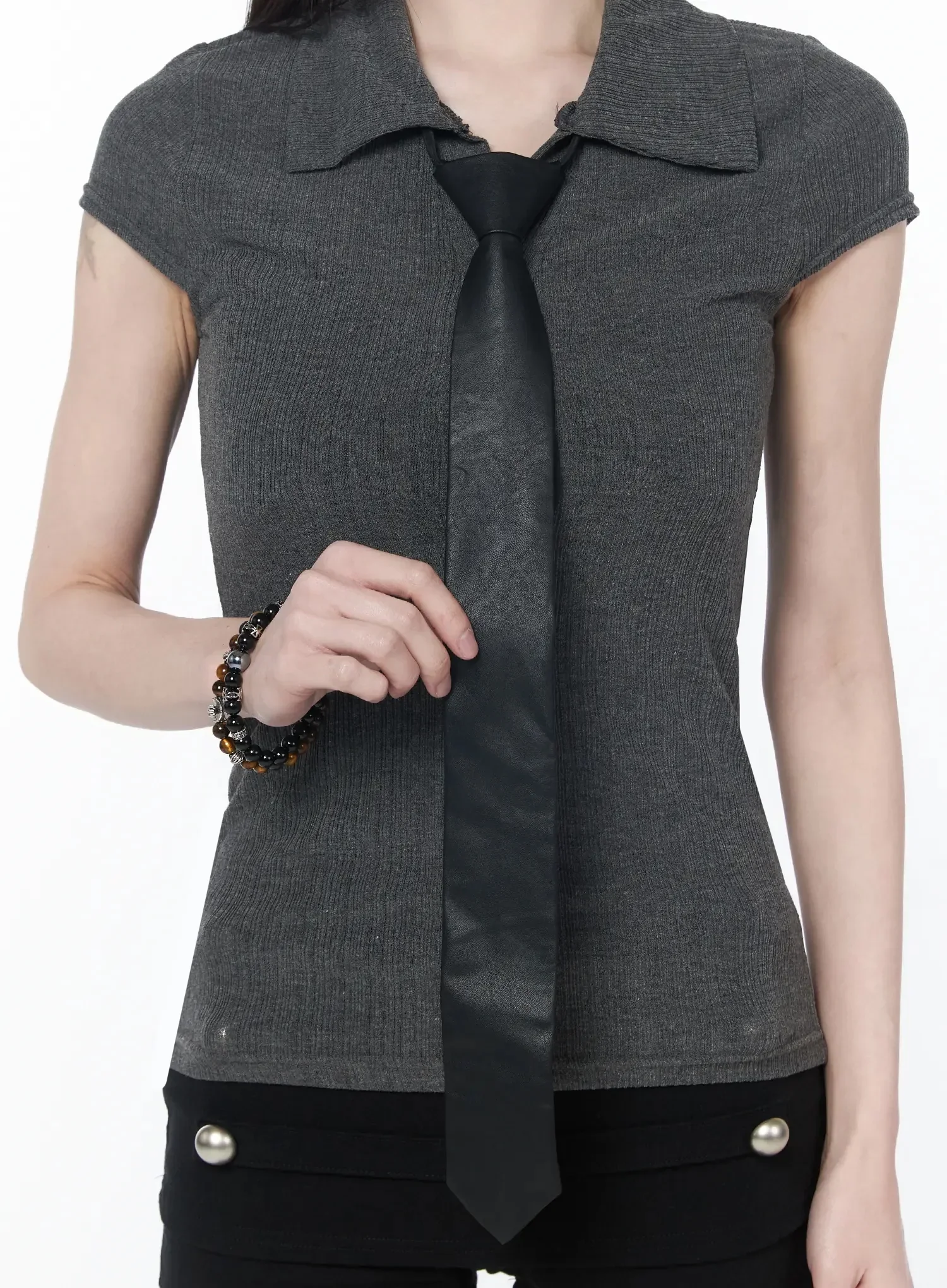 Faux Leather Chic Neck Tie  IY515 - Image 6