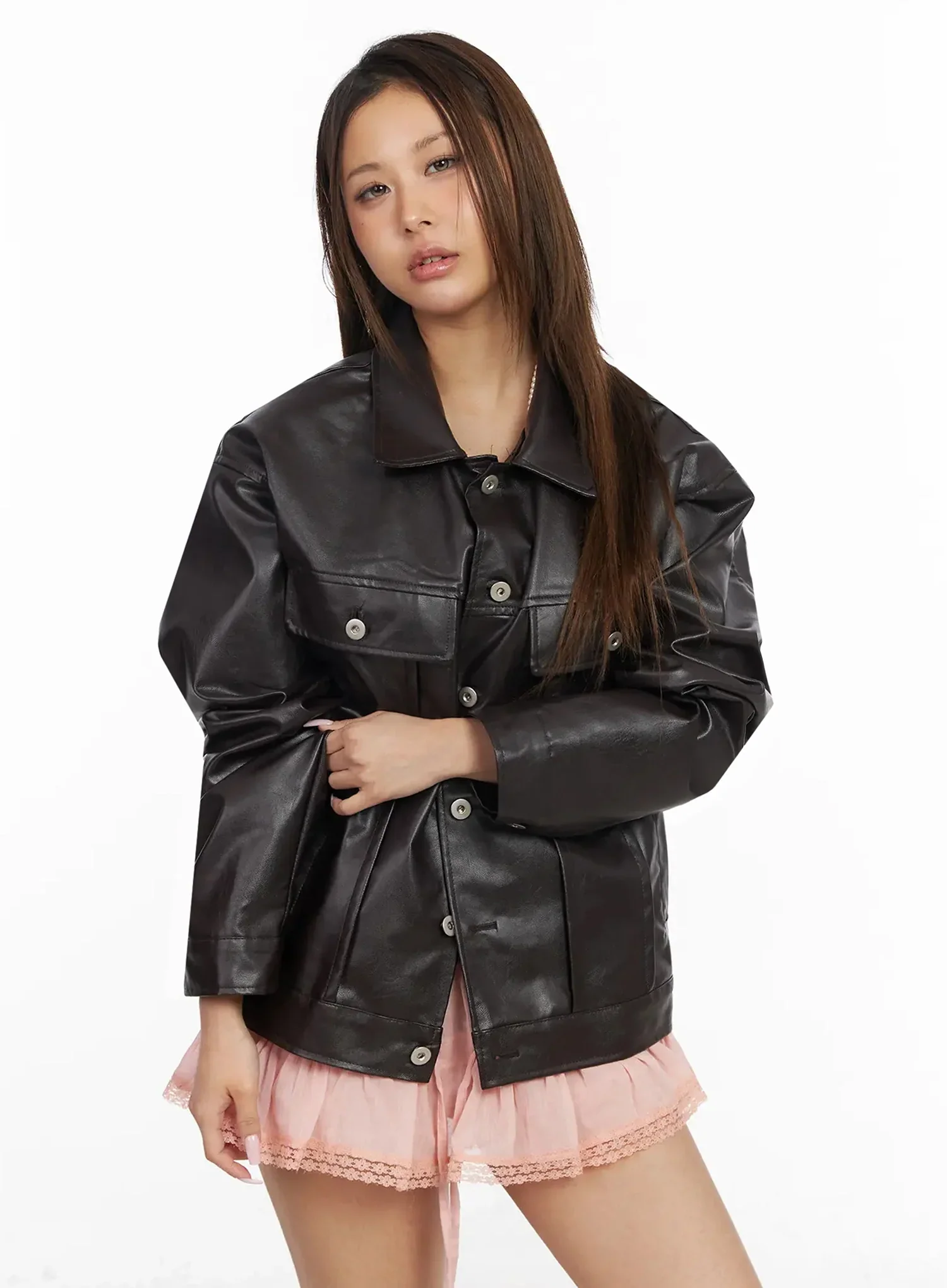 Faux Leather Trucker Jacket IY501 - Image 2