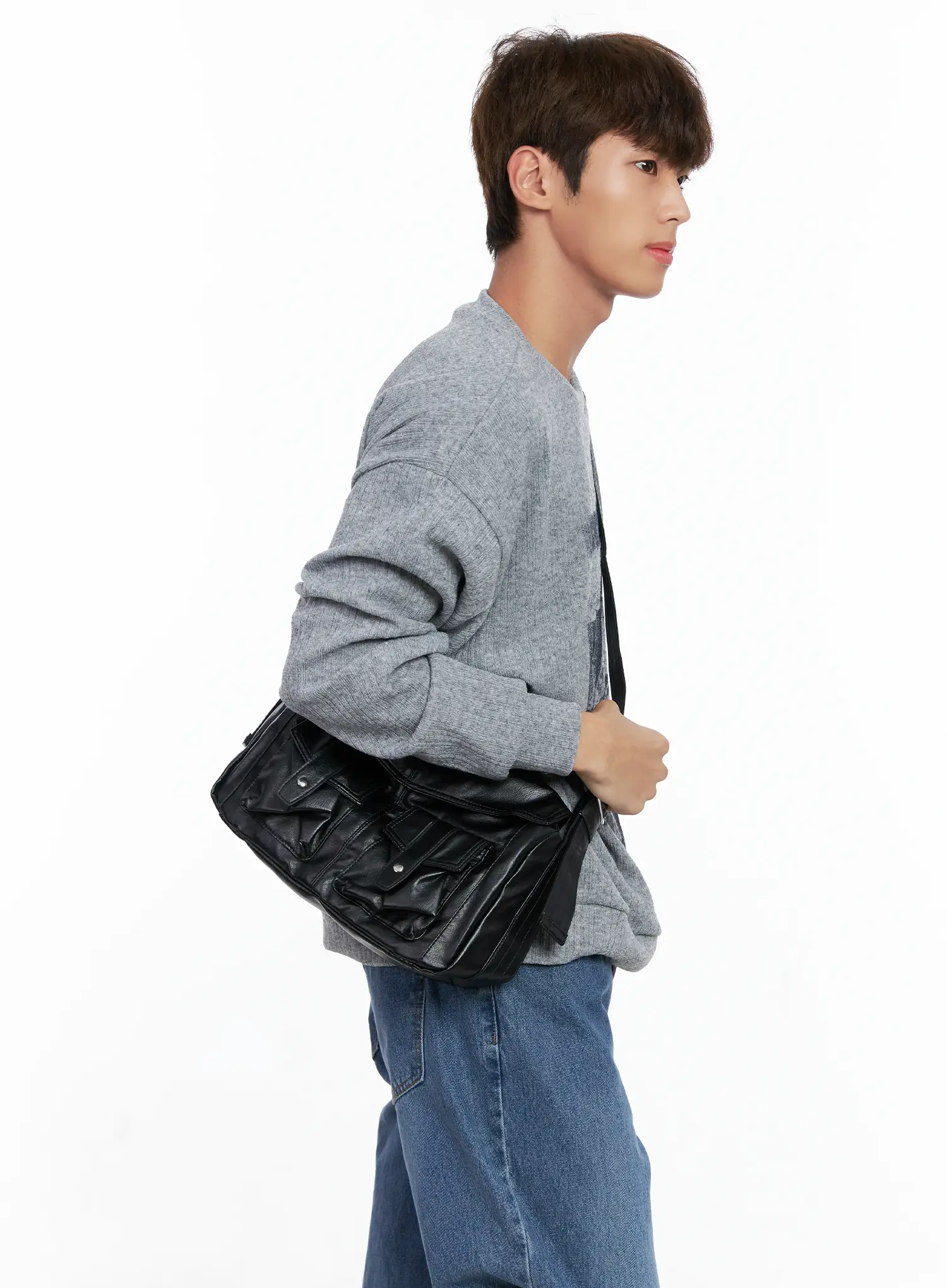Faux Leather Two-Pocket Crossbody Bag IO506 - Image 4