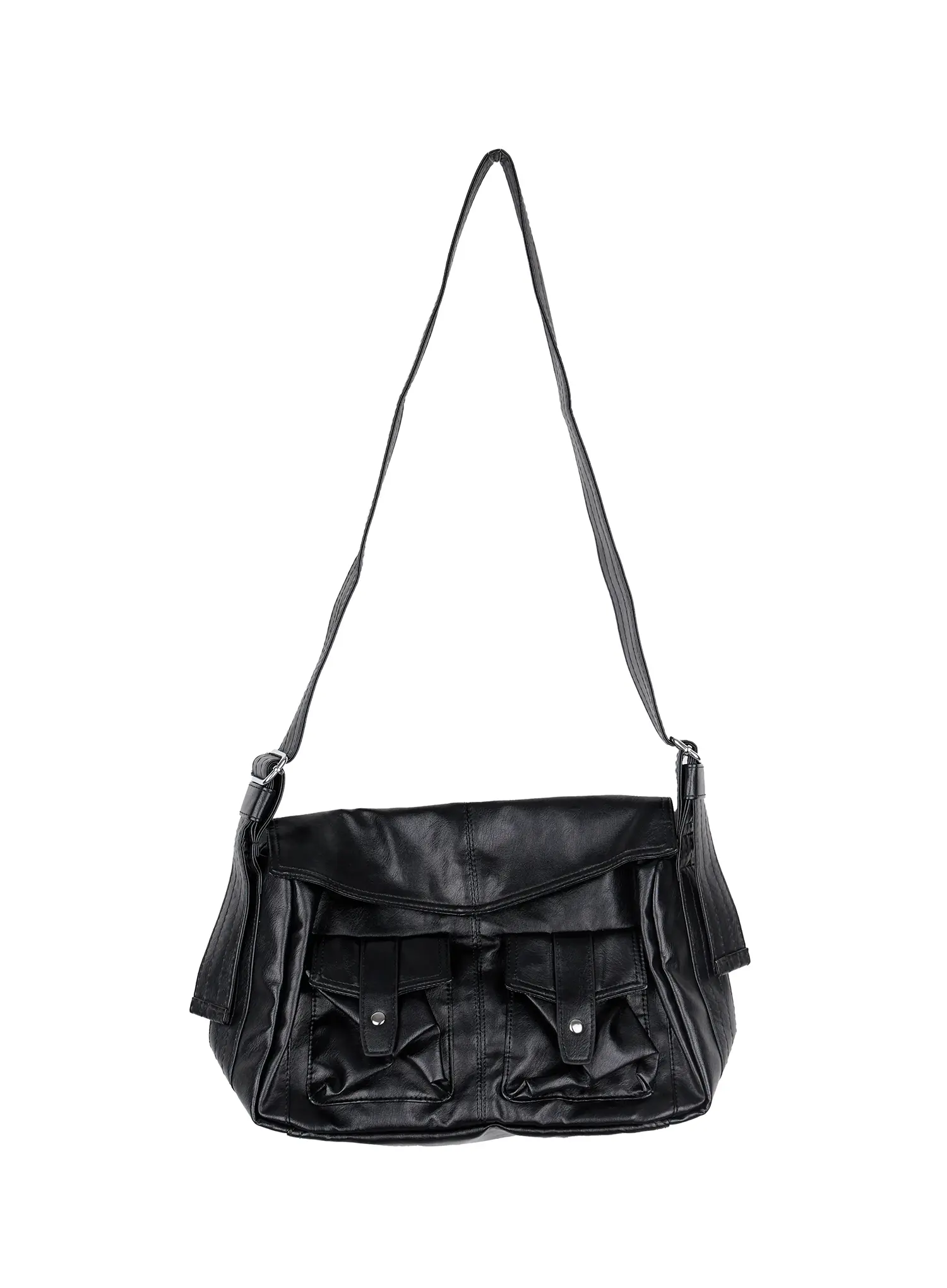 Faux Leather Two-Pocket Crossbody Bag IO506 - Image 5