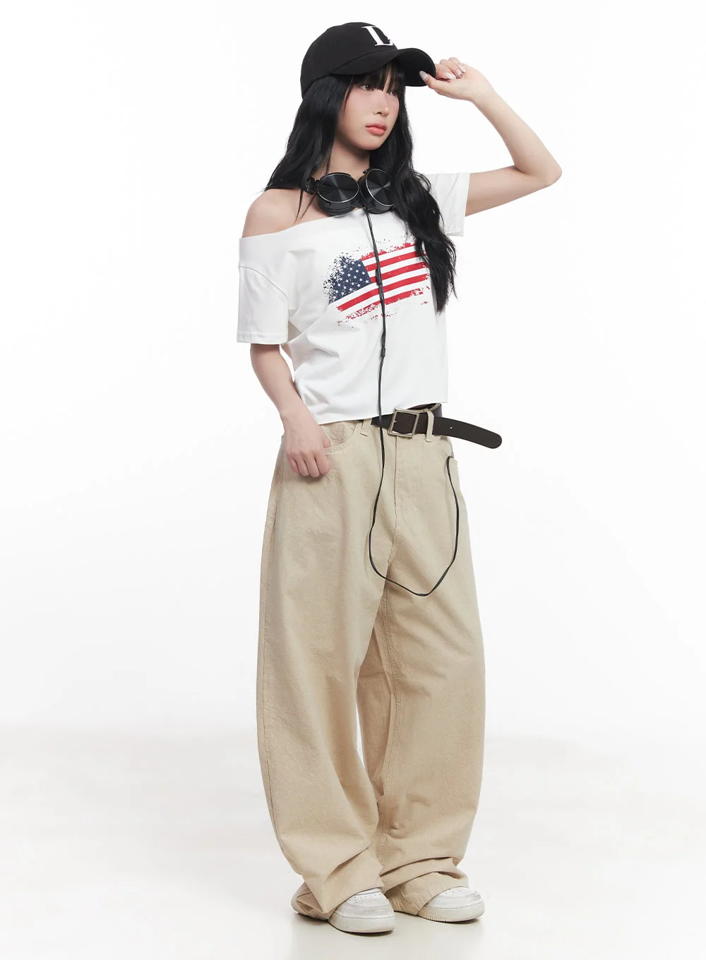 Flag Graphic Off-Shoulder Crop Tee CY527 - Image 2