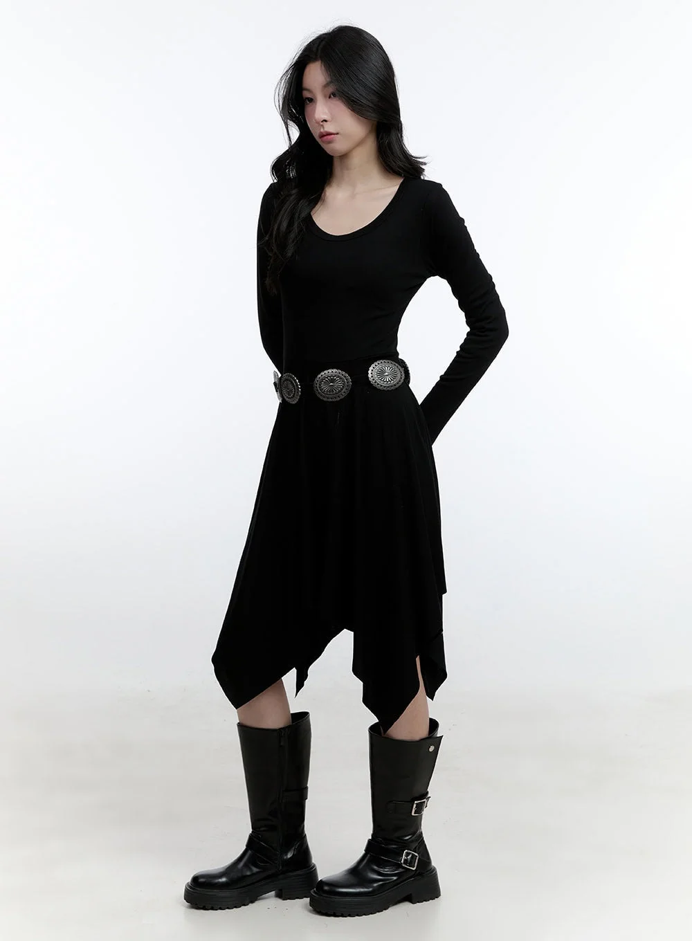 Flared Asymmetric Long Sleeve Midi Dress CJ522 - Image 4