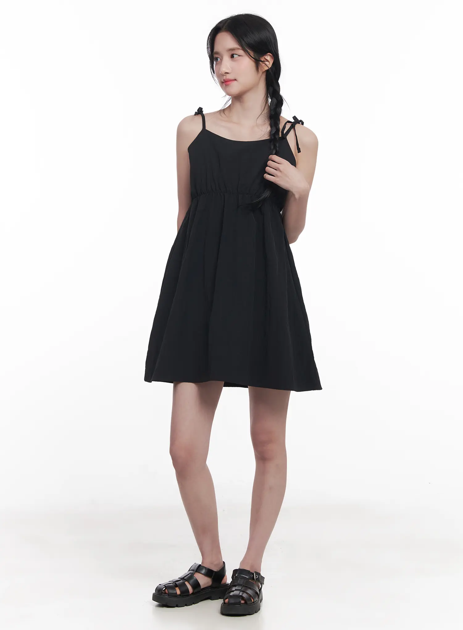Flared Ribbon-Tie Mini Dress CU525 - Image 3
