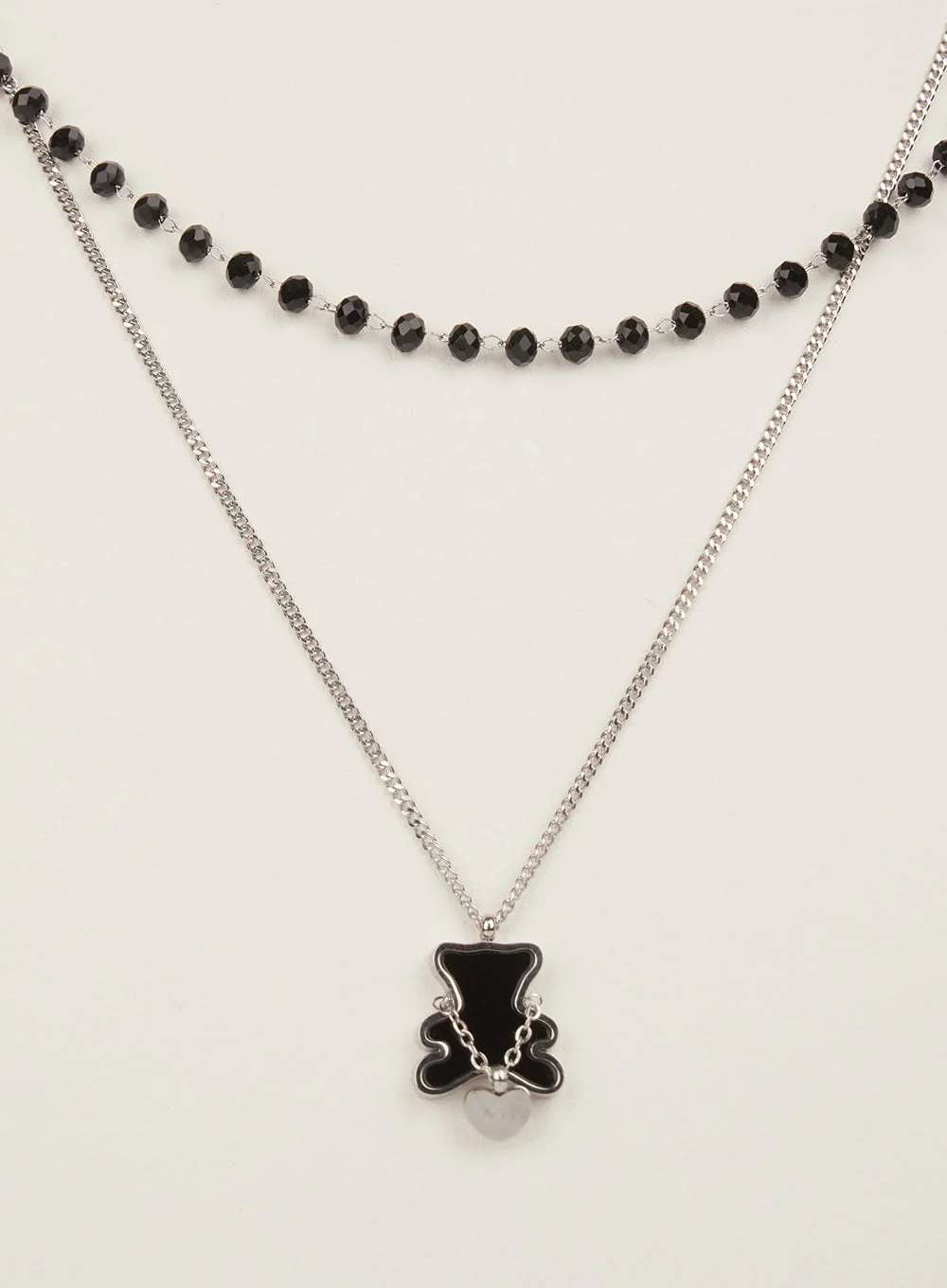 Flat Bear Double Layer Necklace (Black) IM531