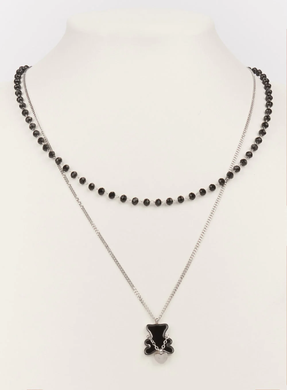 Flat Bear Double Layer Necklace (Black) IM531 - Image 3