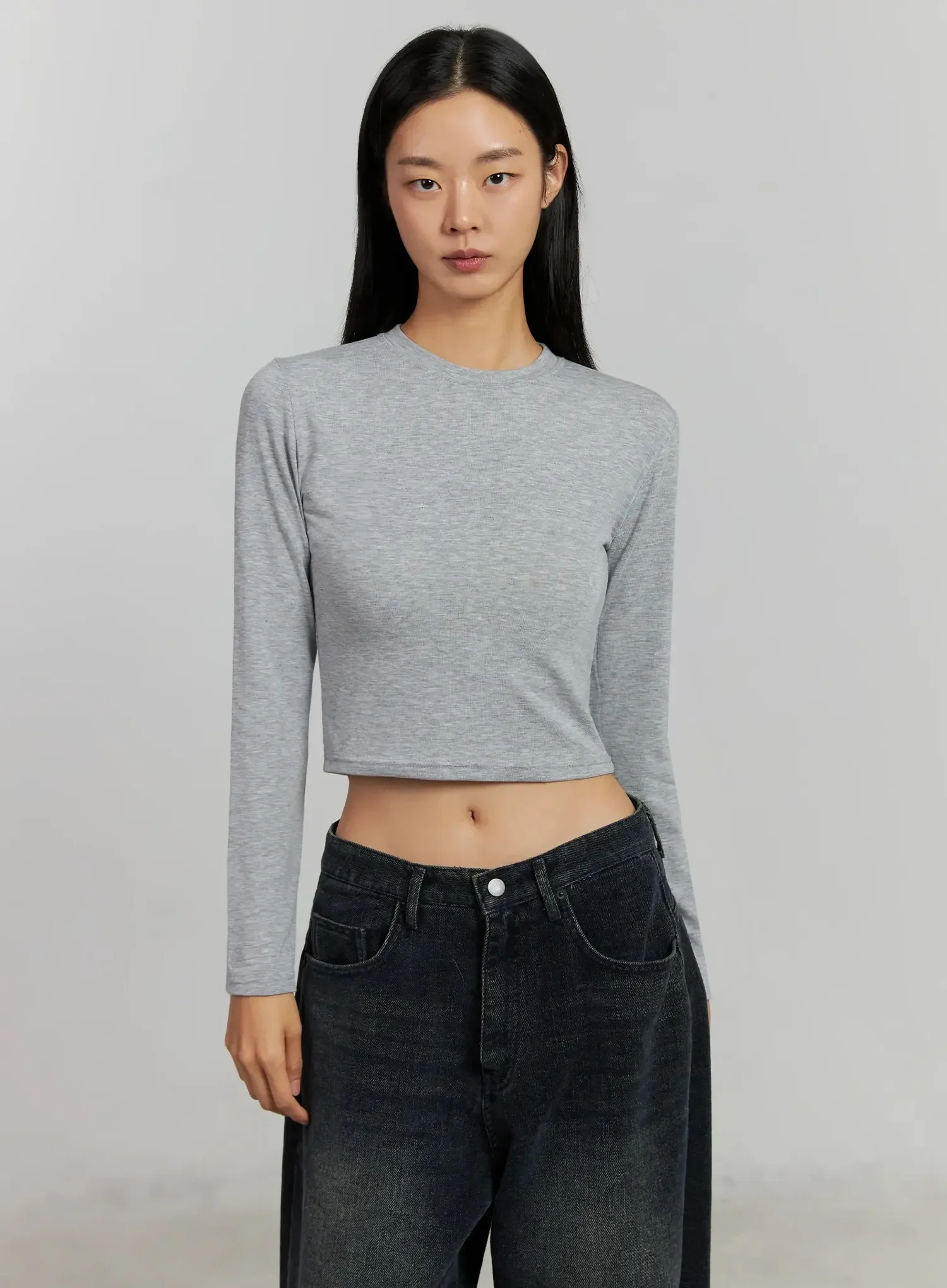 Fleece Crewneck Cropped Long Sleeve Tee IJ502 - Image 14