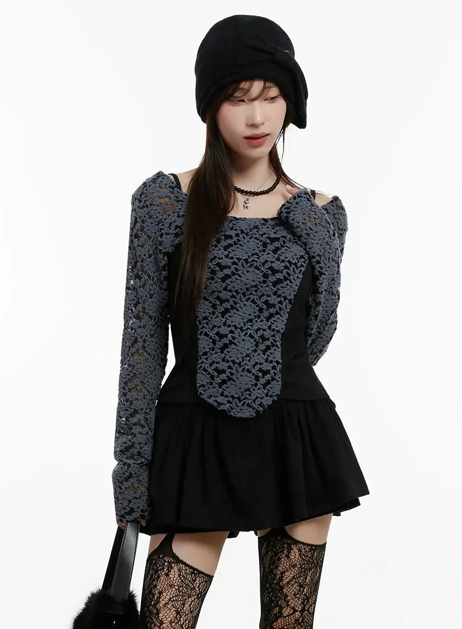 Fleece Lace Long Sleeve Top IJ521