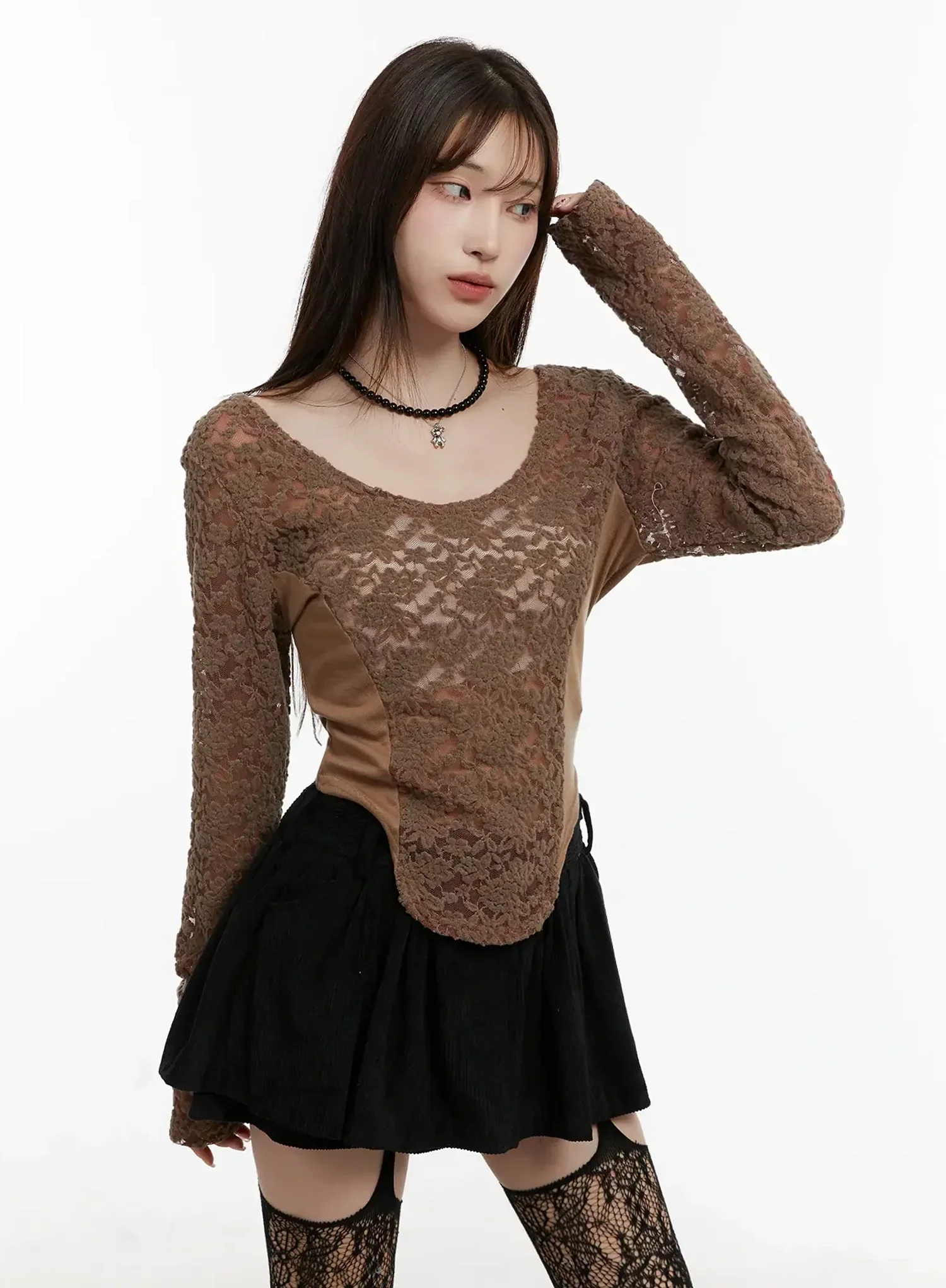 Fleece Lace Long Sleeve Top IJ521 - Image 2