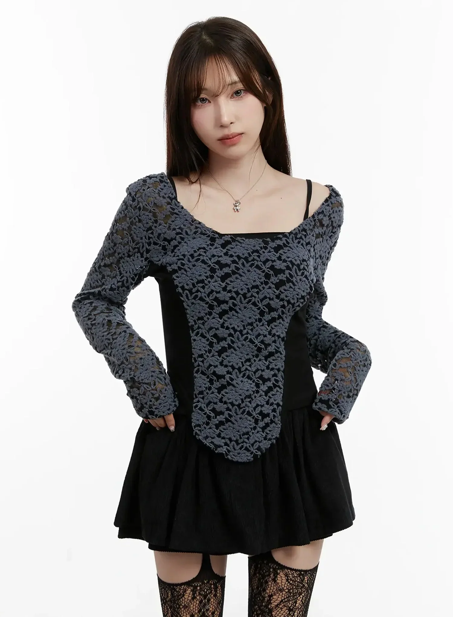 Fleece Lace Long Sleeve Top IJ521 - Image 6