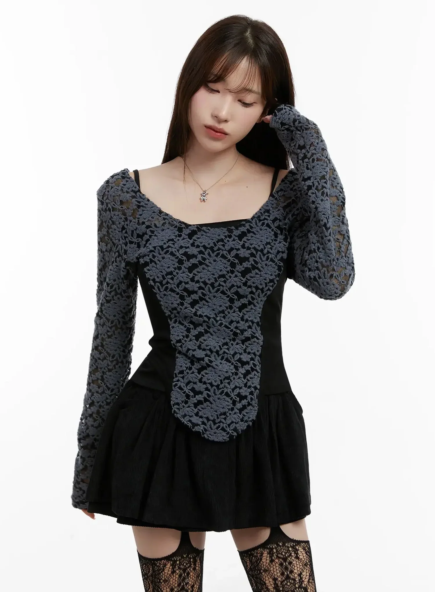 Fleece Lace Long Sleeve Top IJ521 - Image 7