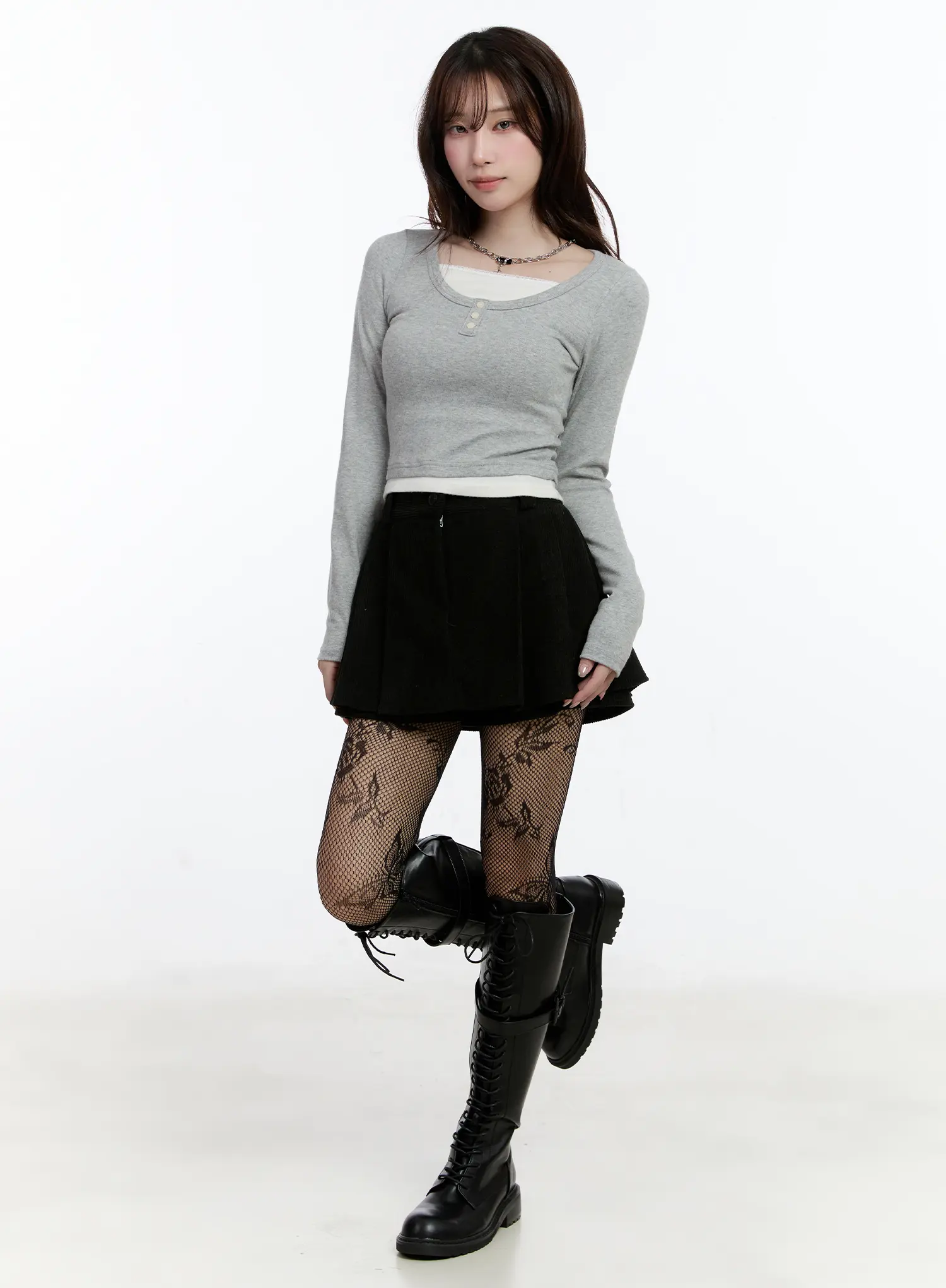 Fleece-Lined Layered Henley Top CN525 - Image 2