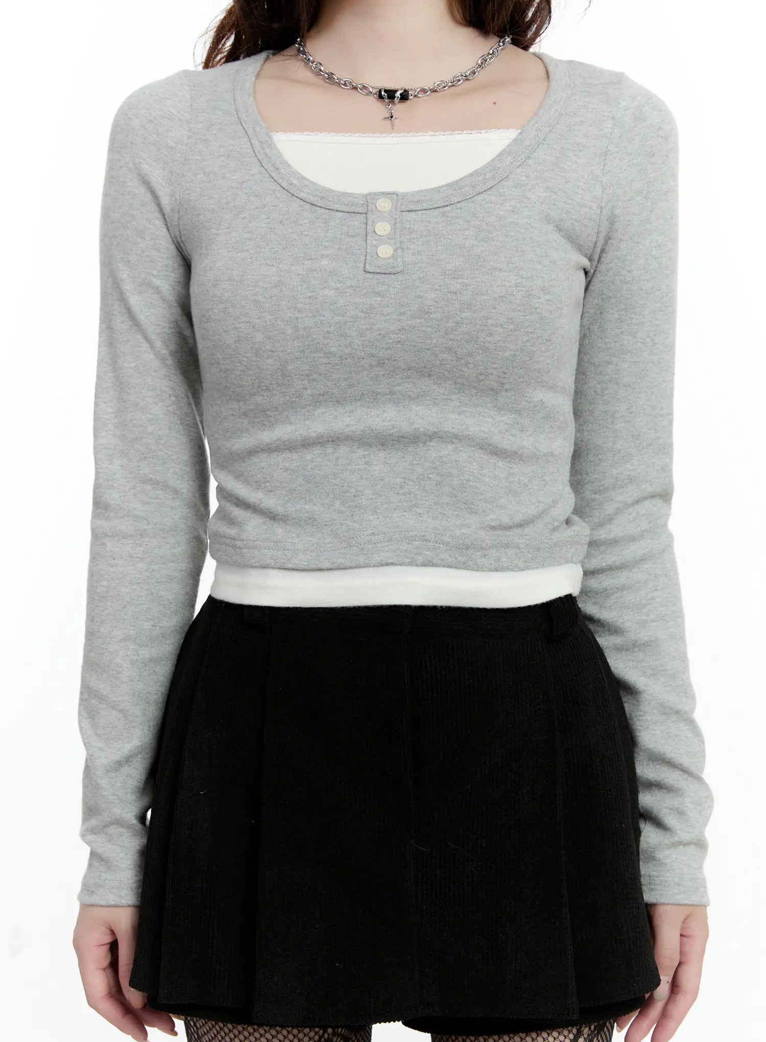 Fleece-Lined Layered Henley Top CN525 - Image 3