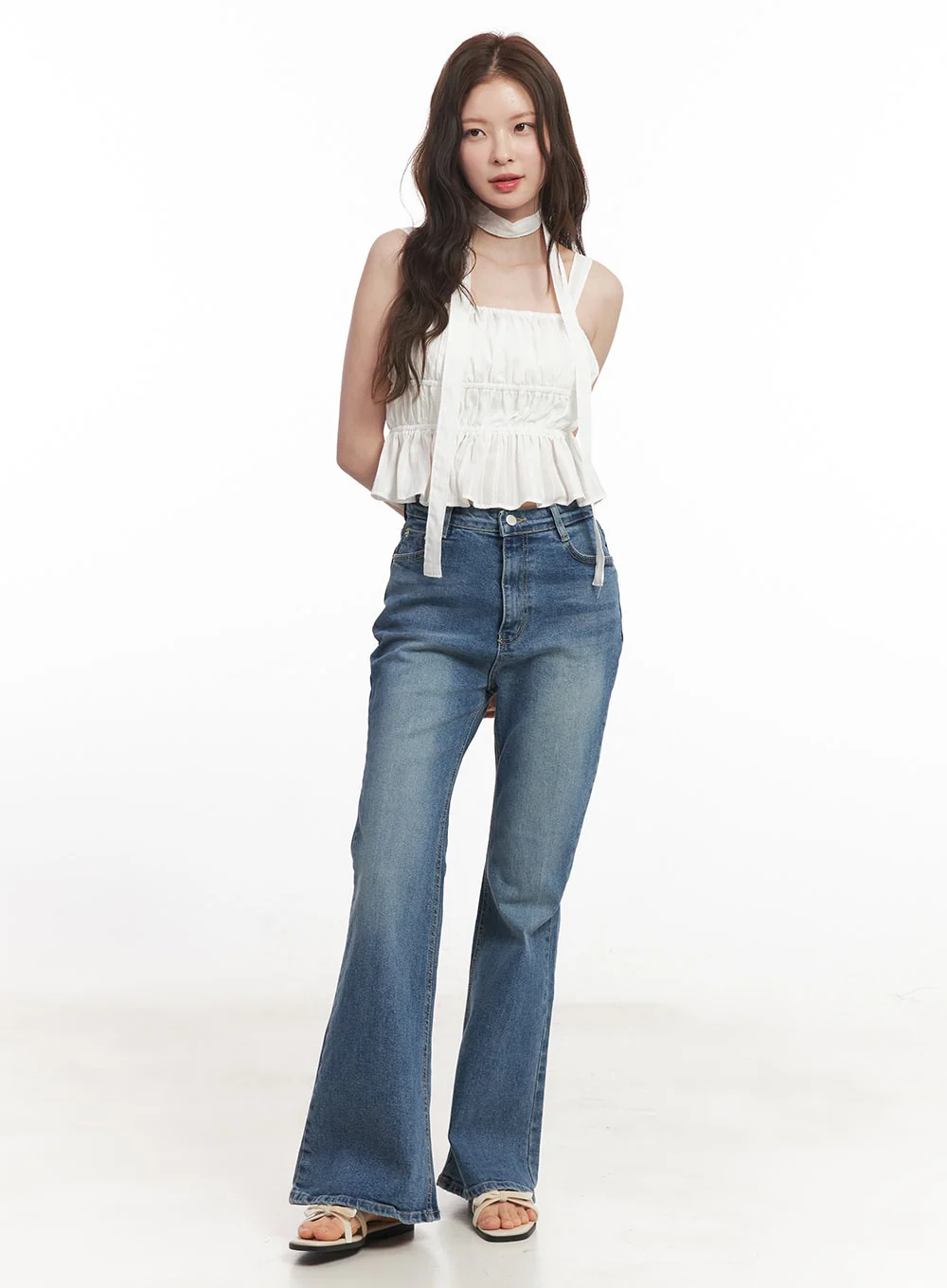 Flirty Frill Crop Cami Top with Scarf CA501 - Image 3