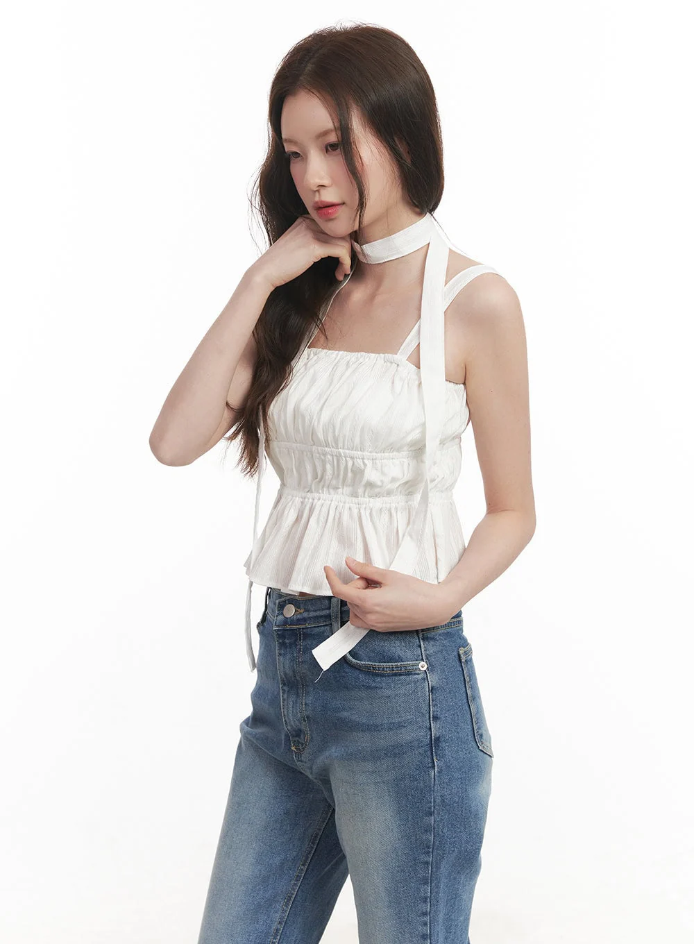 Flirty Frill Crop Cami Top with Scarf CA501 - Image 6