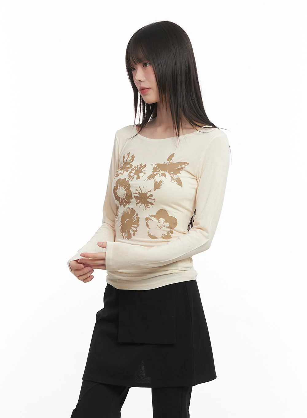 Floral Graphic Sheer Long Sleeve Top CM520 - Image 13
