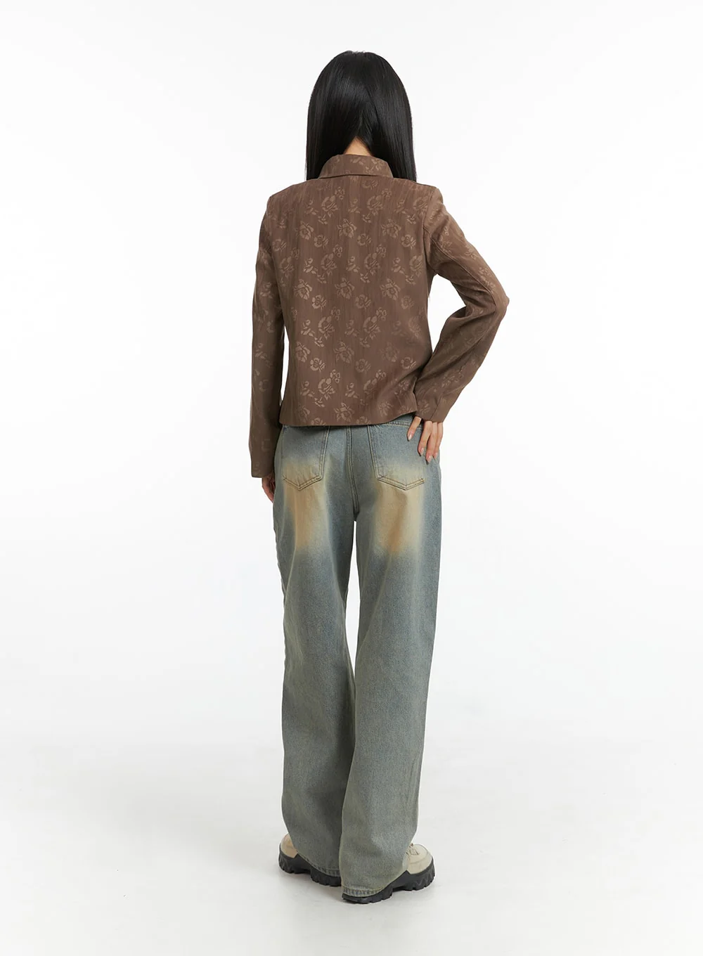 Floral Jacquard Zip-Up Jacket CJ426 - Image 7