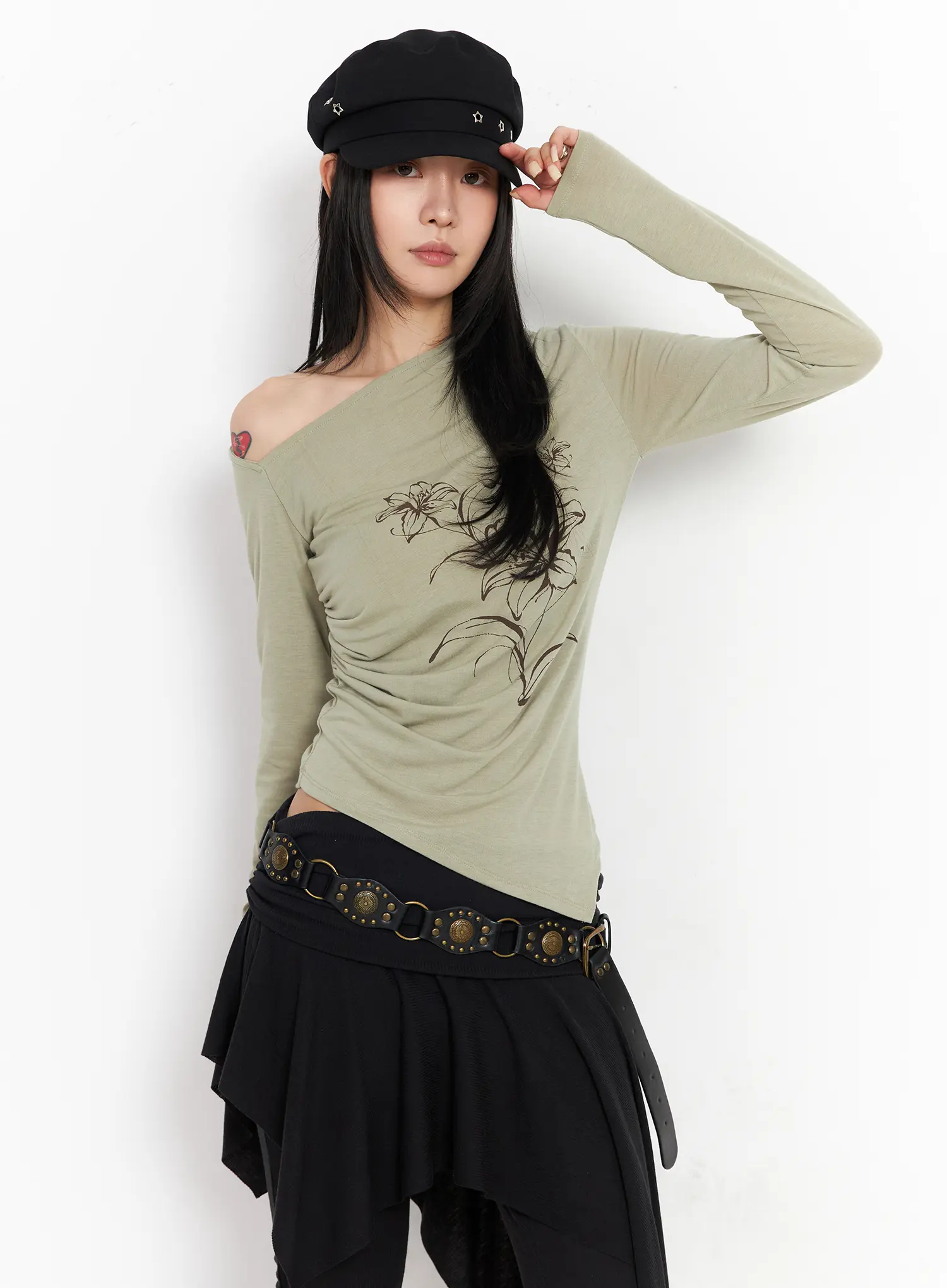 Floral Off-Shoulder Long Sleeve Top CM516