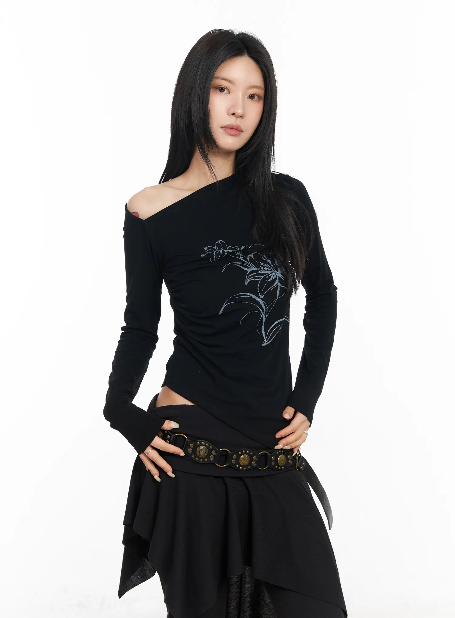 Floral Off-Shoulder Long Sleeve Top CM516 - Image 2