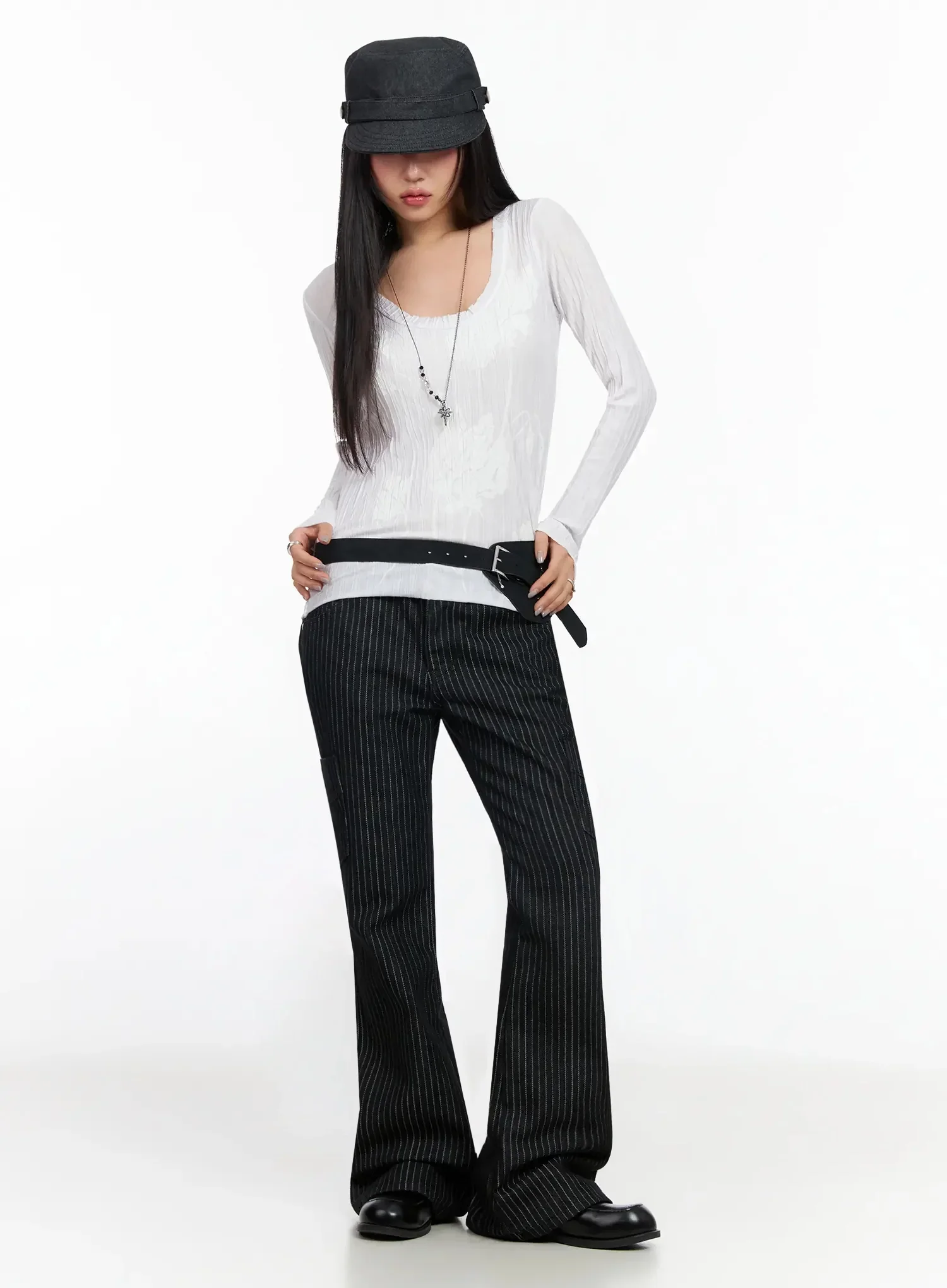 Floral Pleated U-Neck Long Sleeve CA513 - Image 5