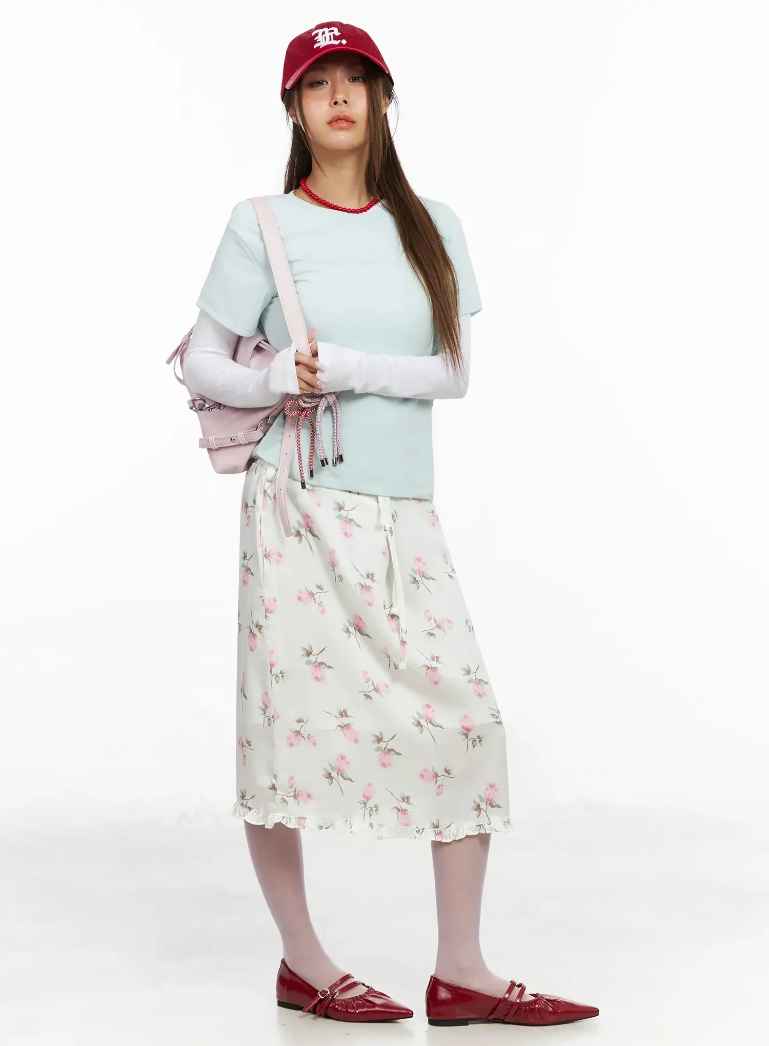 Floral Print Ruffle Hem Midi Skirt IY515 - Image 3