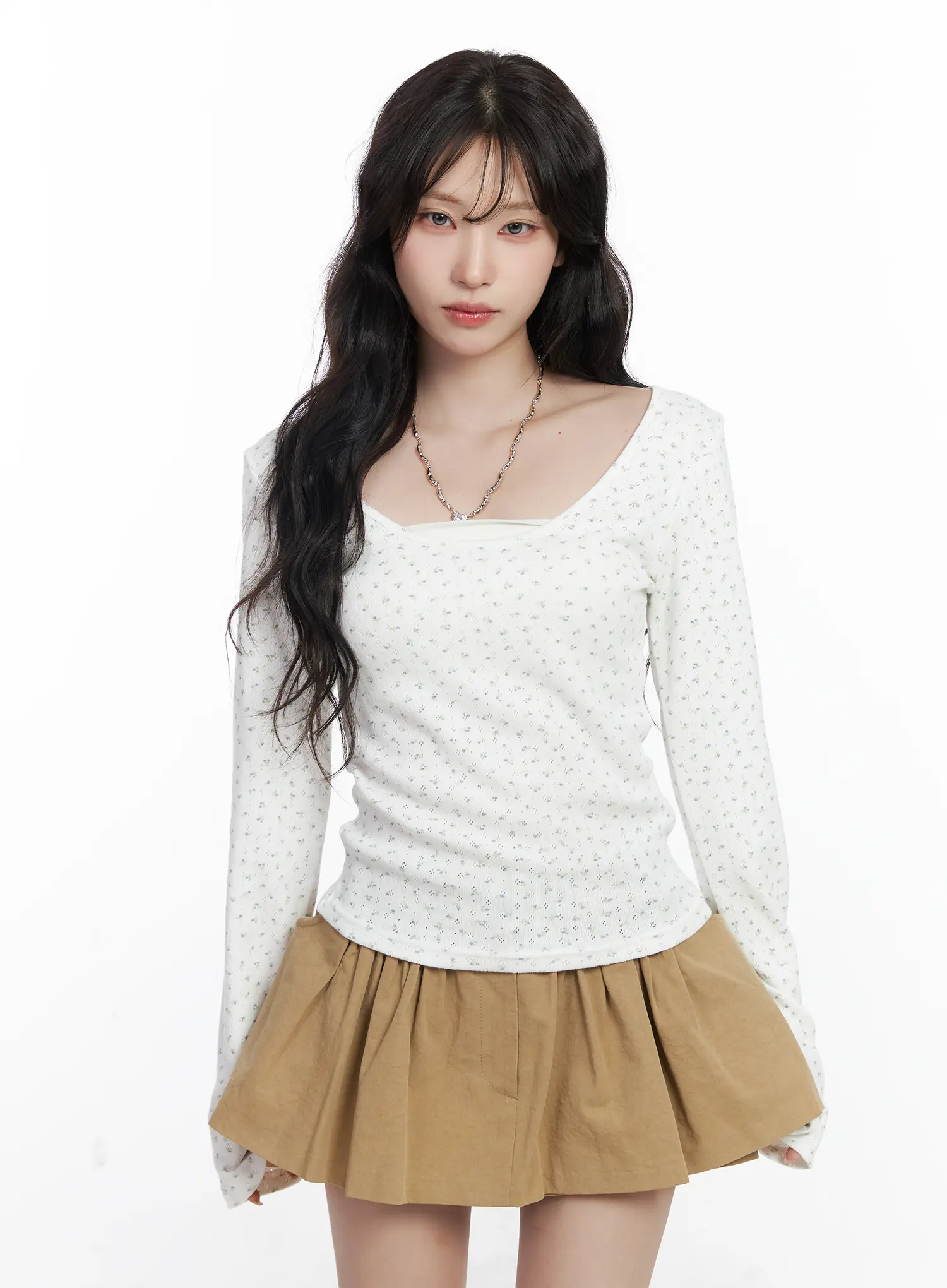 Floral Print U-Neck Long Sleeve Top CJ526 - Image 10