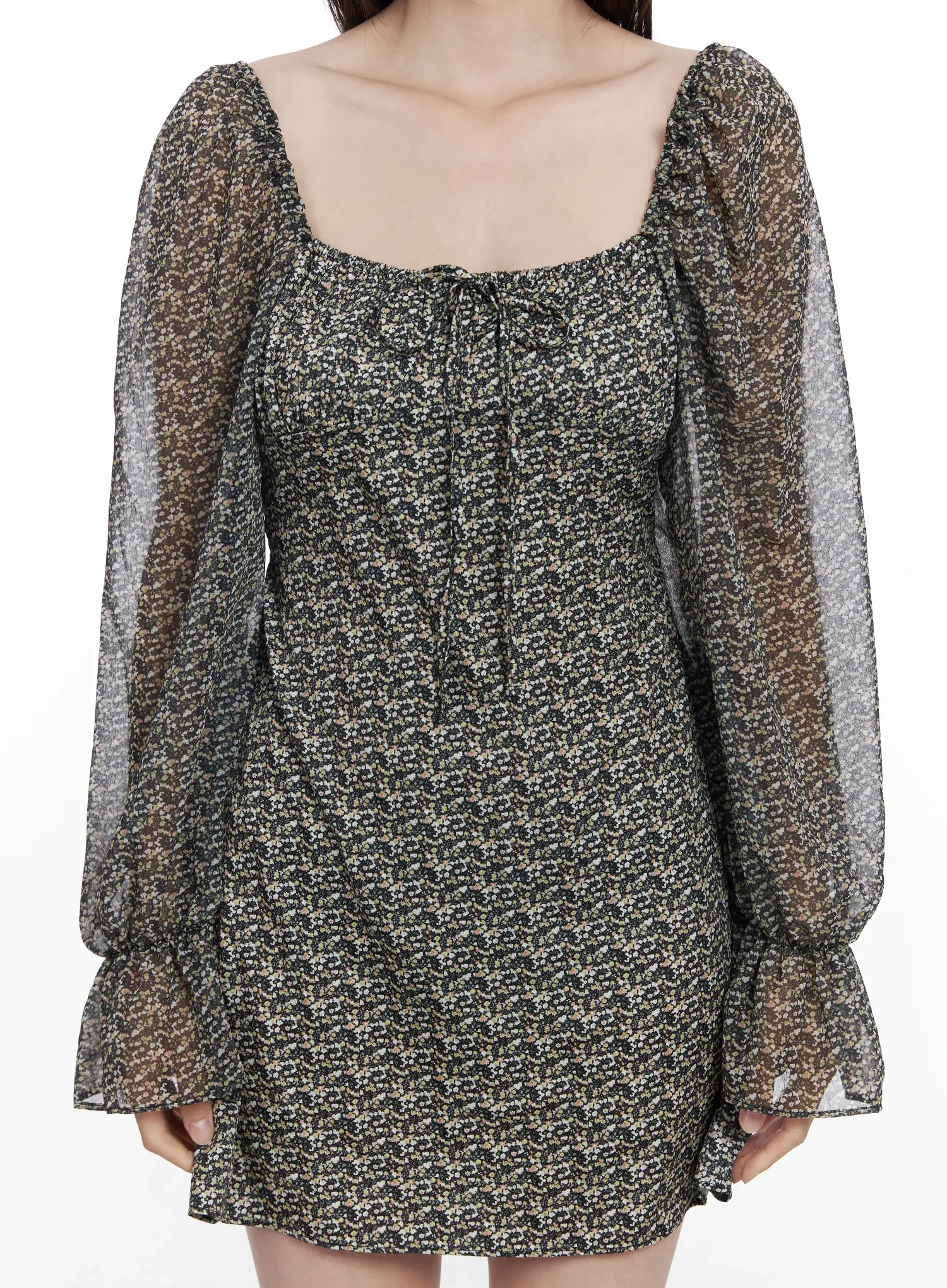 Floral Puff-Sleeve Mini Dress IF520 - Image 8