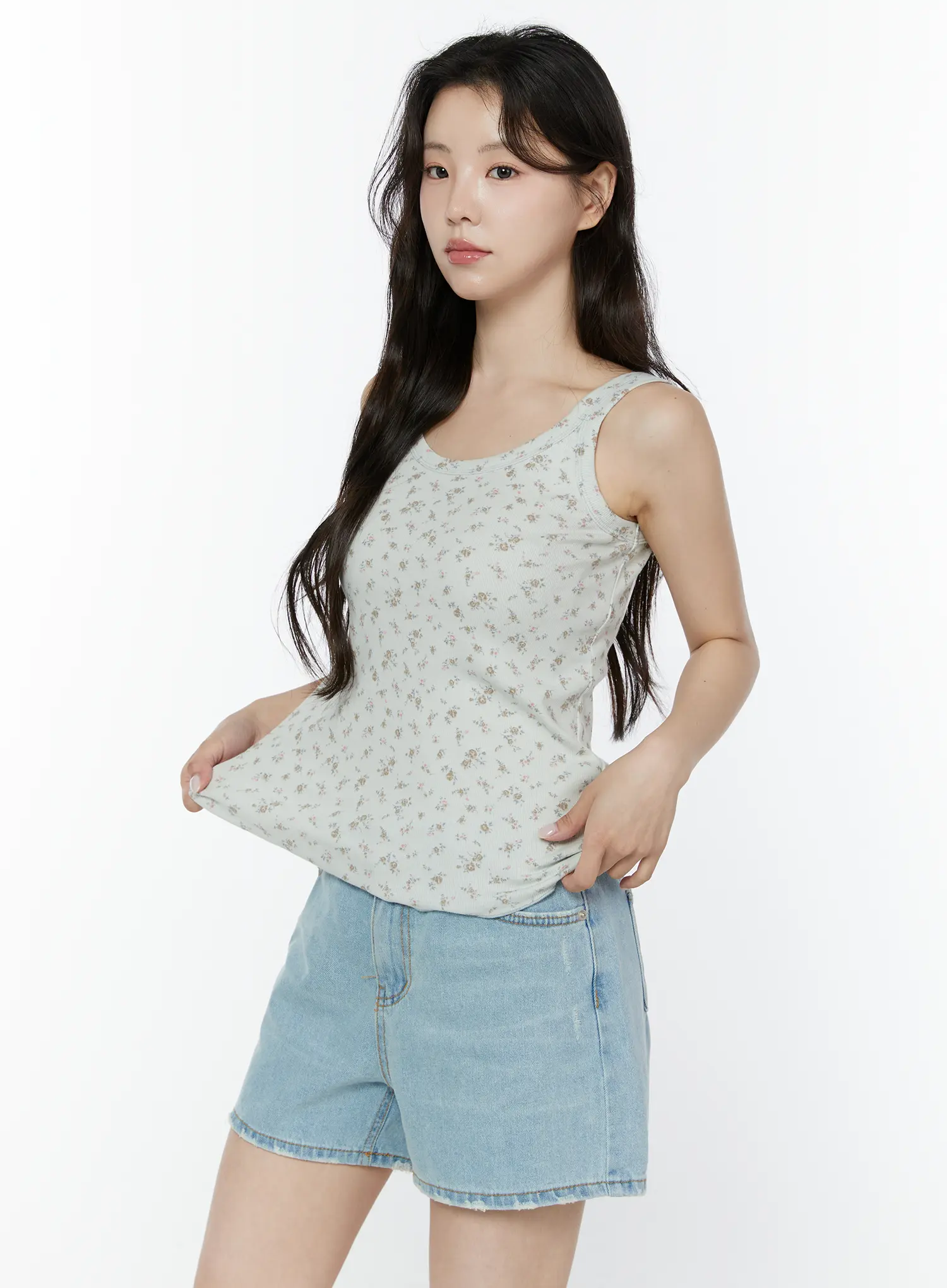 Floral Ribbed Double Strap Tank IY507 - Image 2