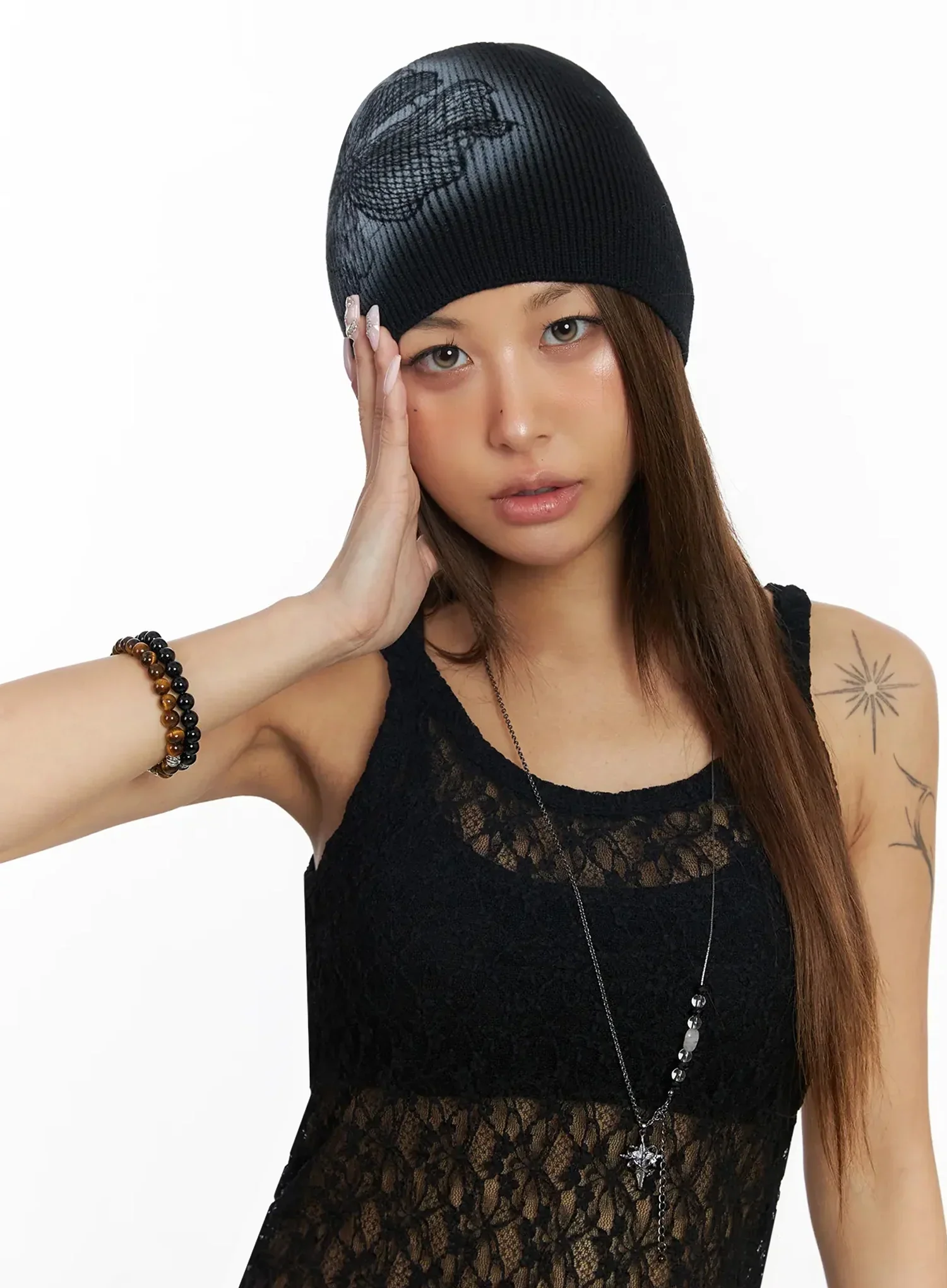 Floral Stencil Beanie IY501