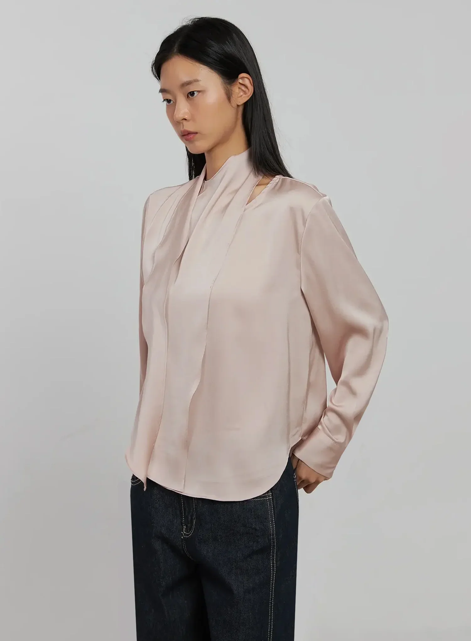 Flowy Neck Tie Blouse IJ509 - Image 13