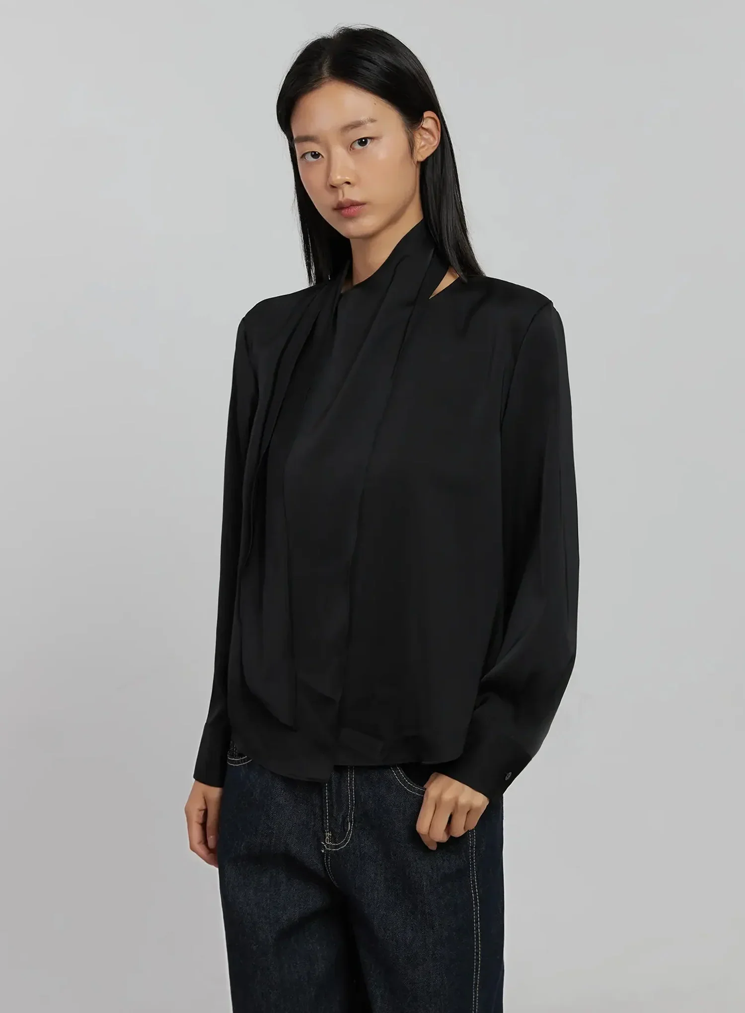 Flowy Neck Tie Blouse IJ509 - Image 14