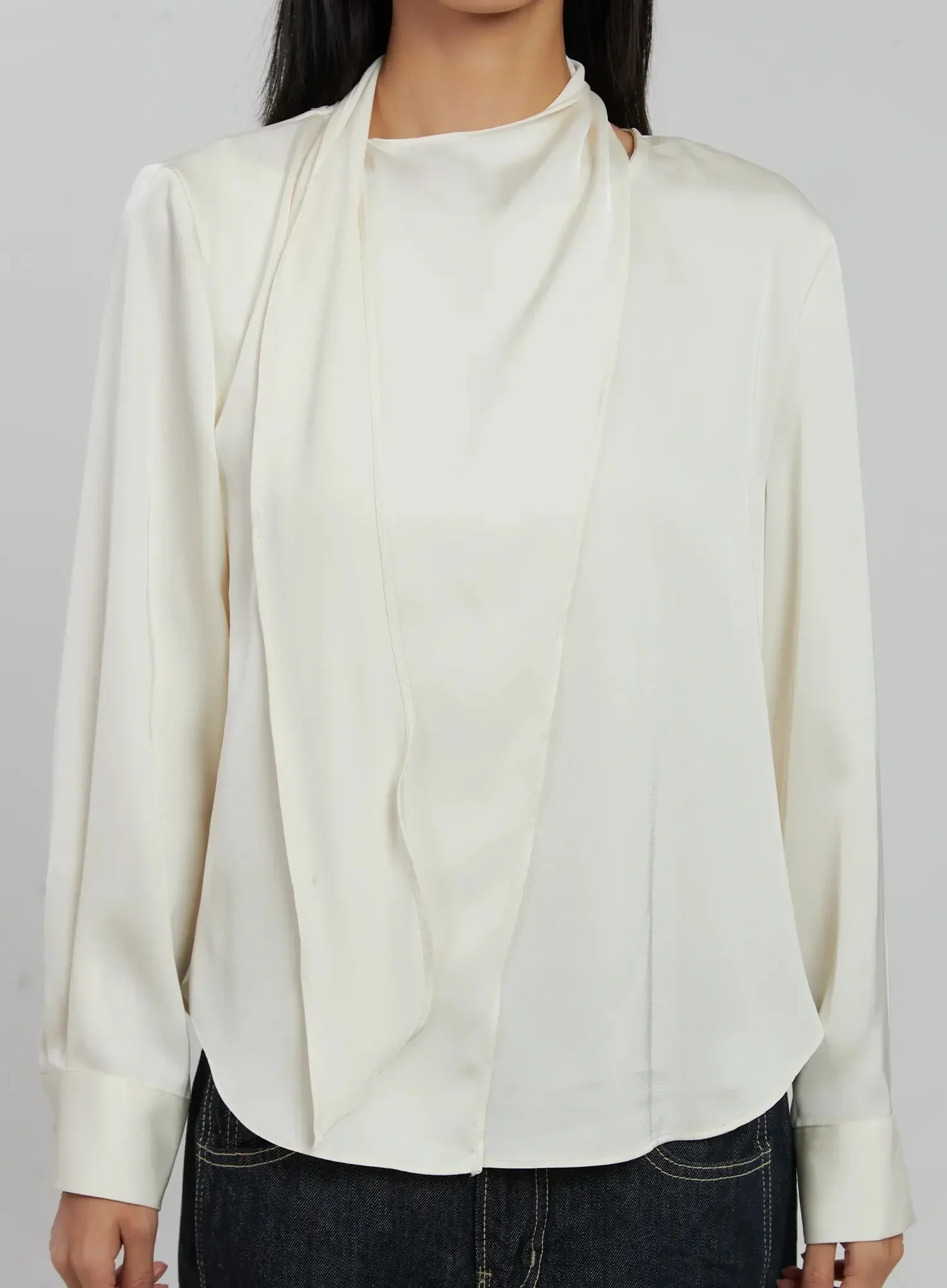 Flowy Neck Tie Blouse IJ509 - Image 3