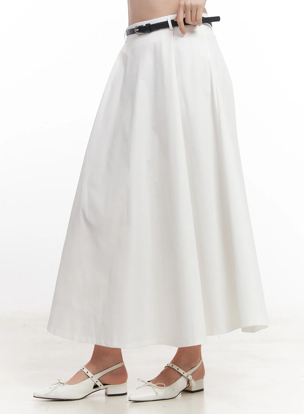 Flowy Pintuck Flare Maxi Skirt with Belt CA501 - Image 5