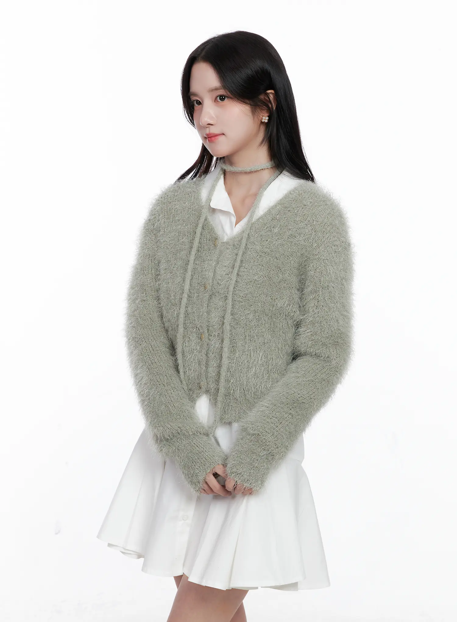 Fluffy Knit Cardigan & Scarf Set CS519 - Image 4