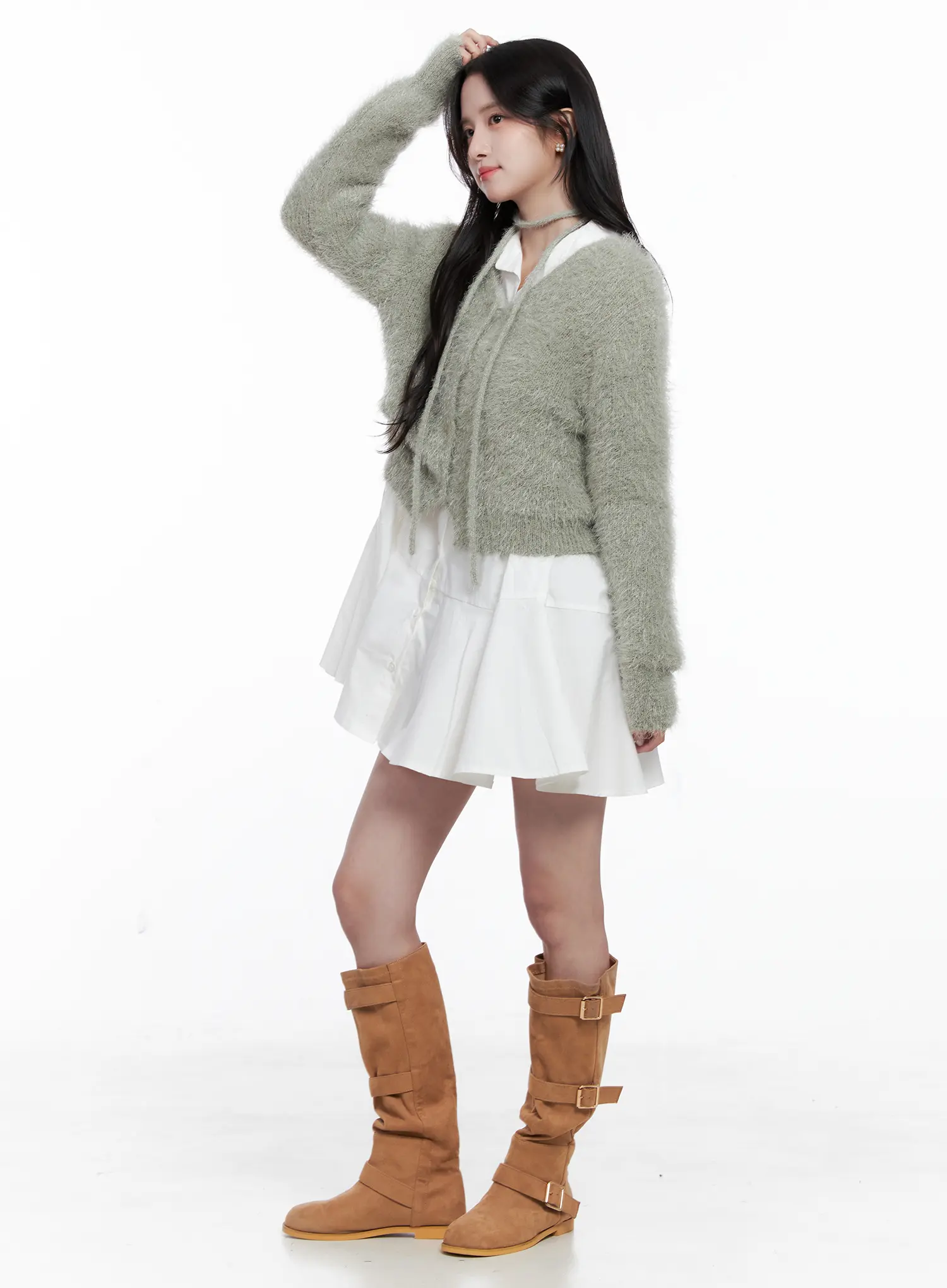 Fluffy Knit Cardigan & Scarf Set CS519 - Image 5