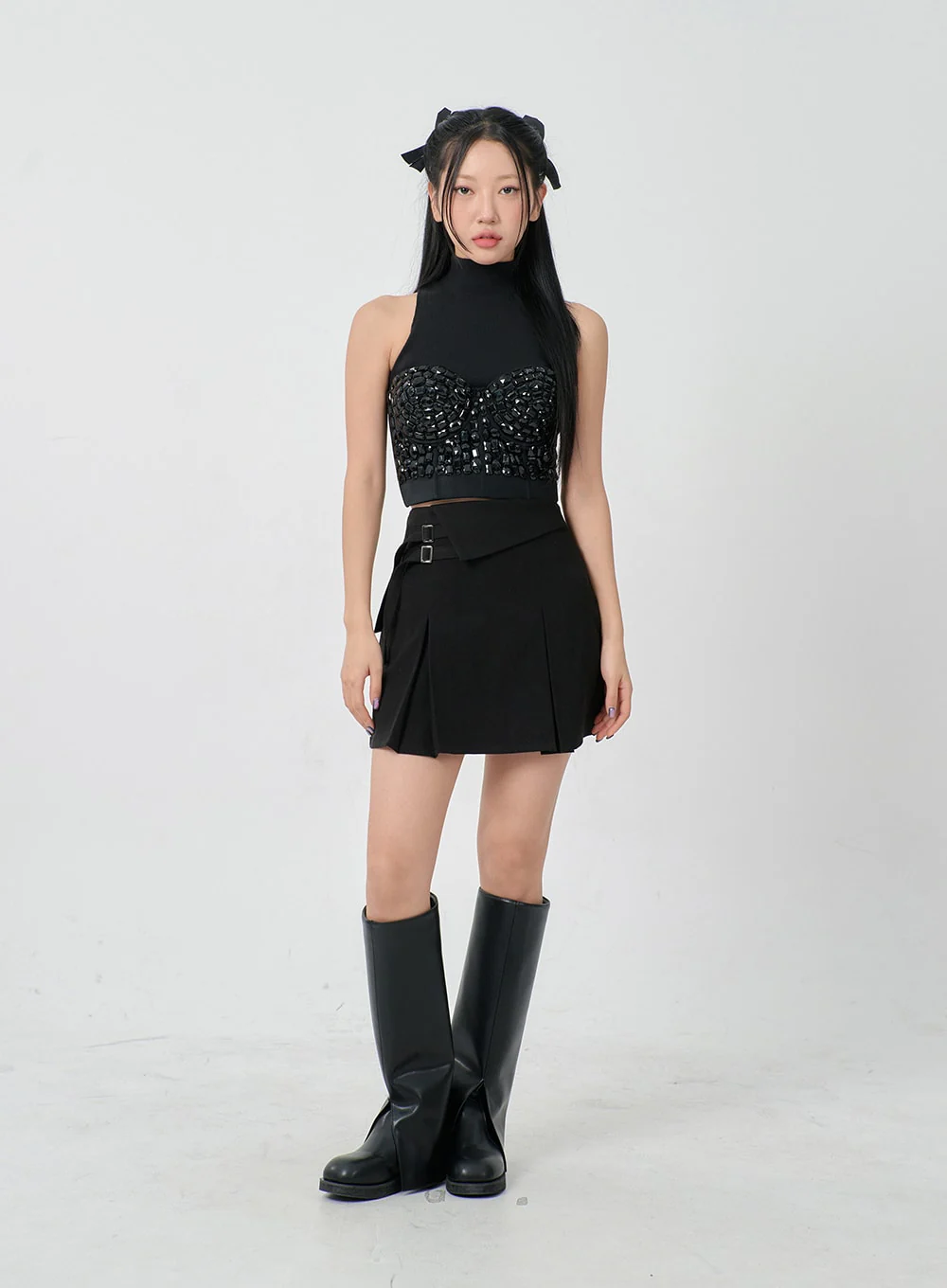 Folded Waist Two Buckle Pleated Mini Skirt BD23 - Image 14