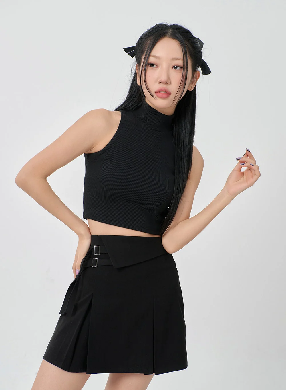 Folded Waist Two Buckle Pleated Mini Skirt BD23 - Image 3