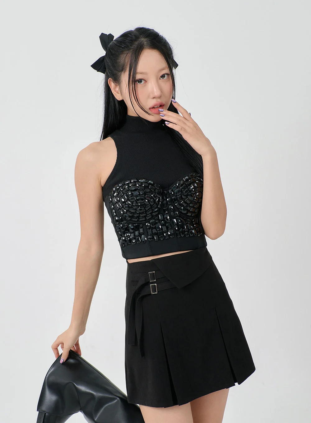 Folded Waist Two Buckle Pleated Mini Skirt BD23 - Image 7