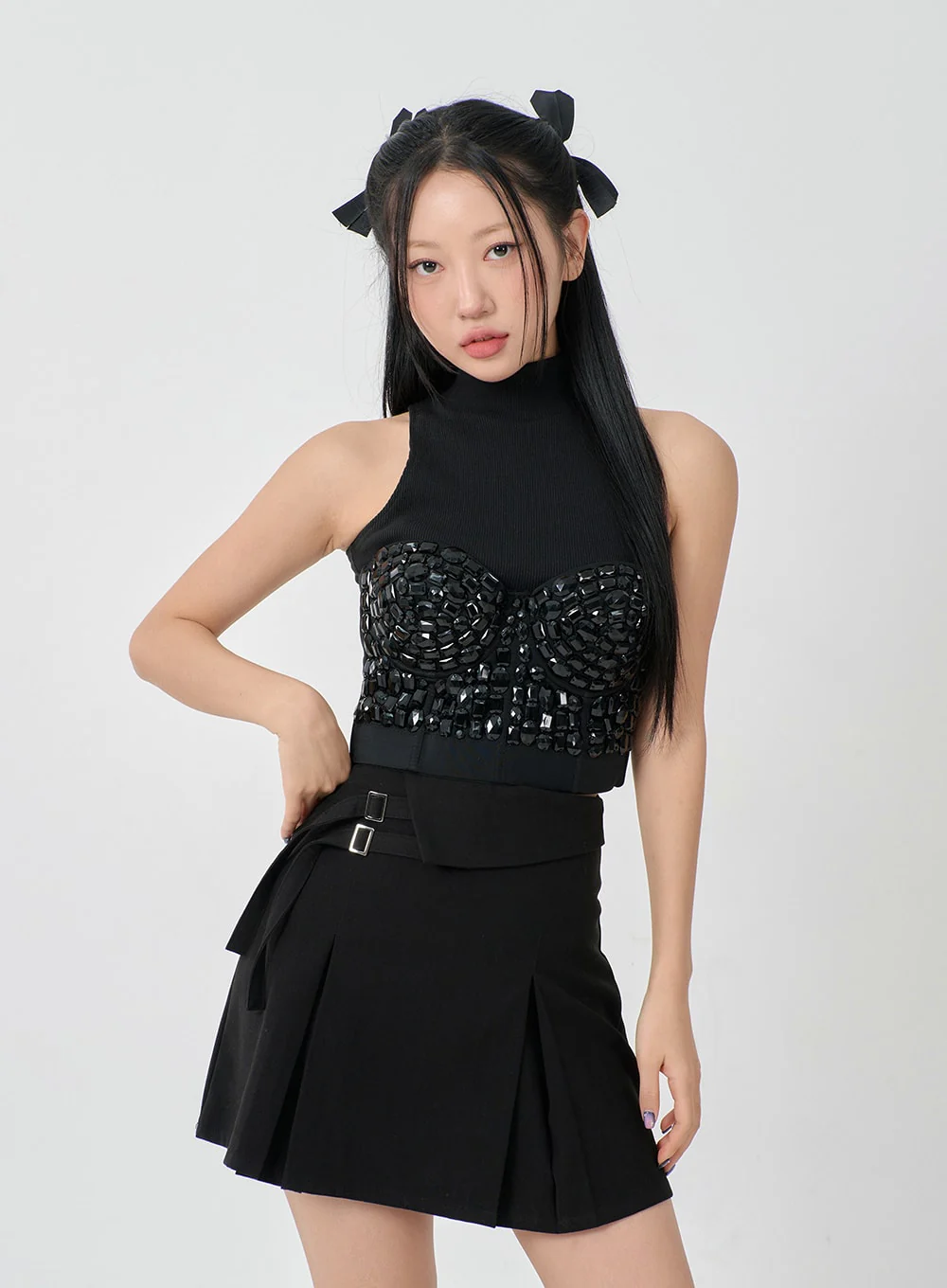 Folded Waist Two Buckle Pleated Mini Skirt BD23 - Image 8