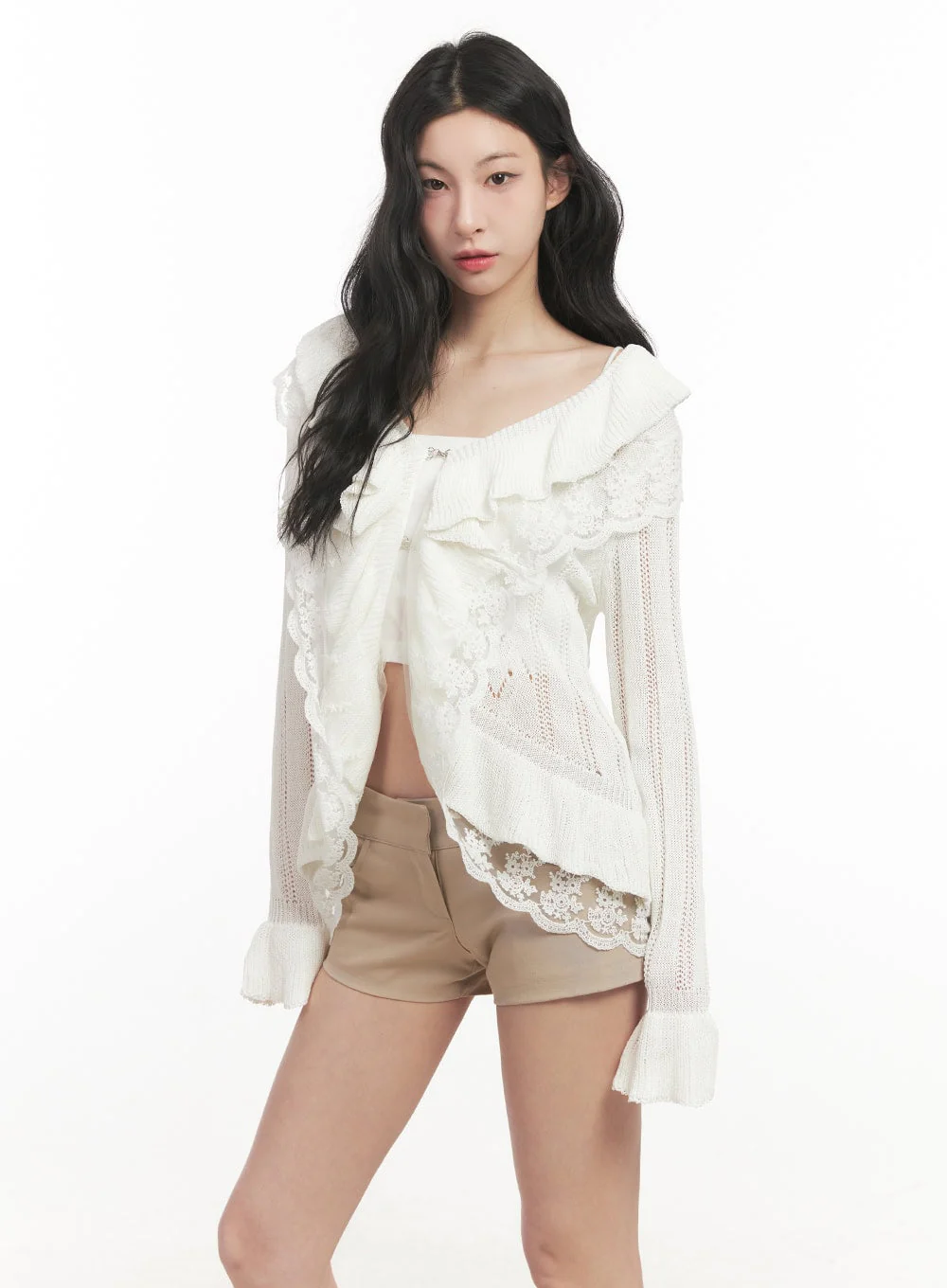 Frill Lace V-Neck Knit Cardigan CF513 - Image 9