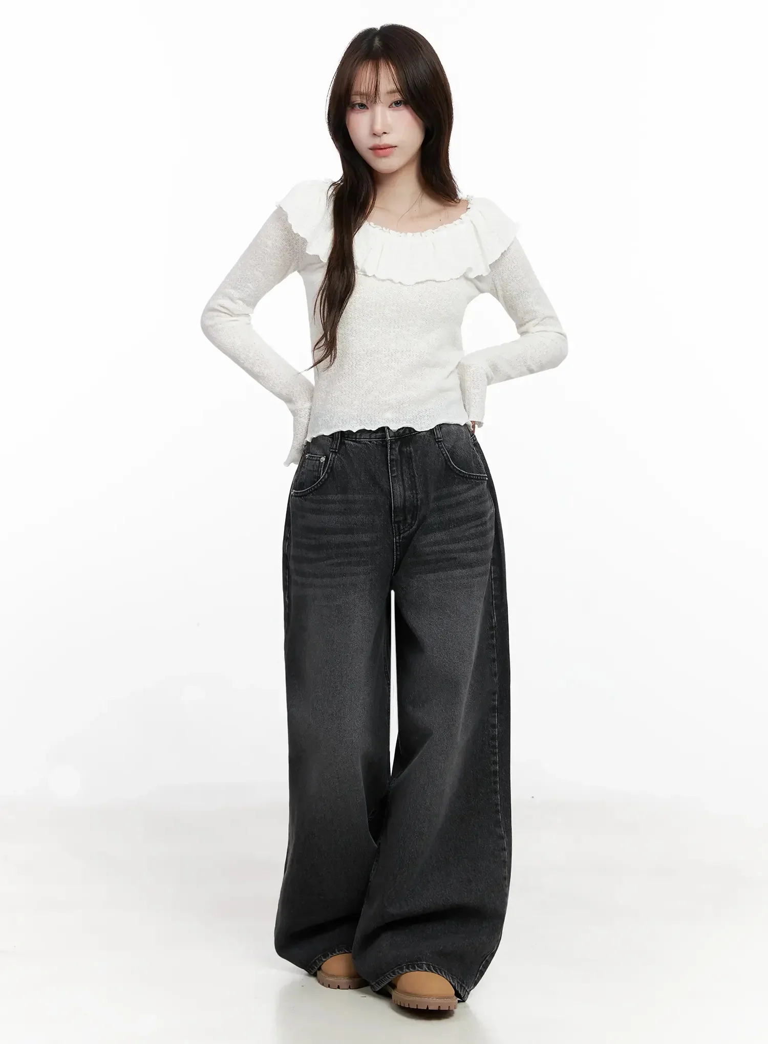 Frilled Off-Shoulder Long Sleeve Top IN514 - Image 7